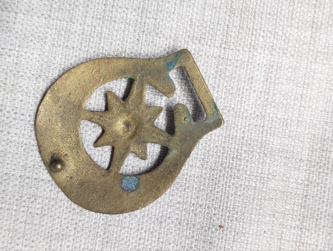 vintage BRASS belt buckle CRECENT moon horse WESTERN antique military BRUTALIST