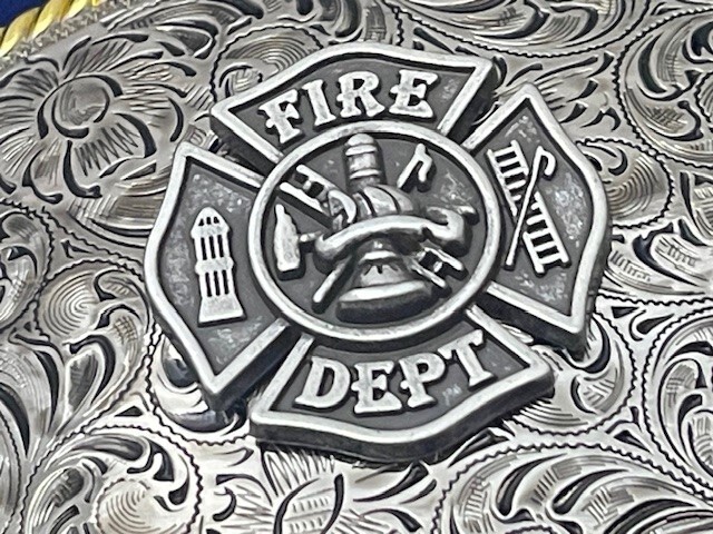 Firefighter FD Fire Department Western Style Buckle (Pewter)
