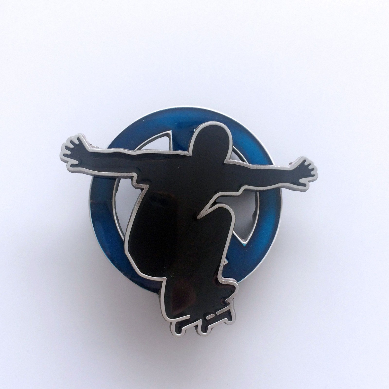 Skateboard Skateboarding Black/Blue Enamel Metal Spinning Belt Buckle