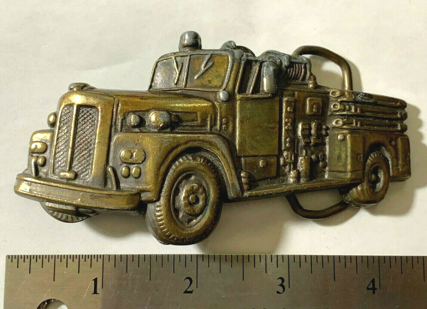 Belt Buckle — Vintage Fire Truck Pumper Engine Brass Boss Cool BB-113