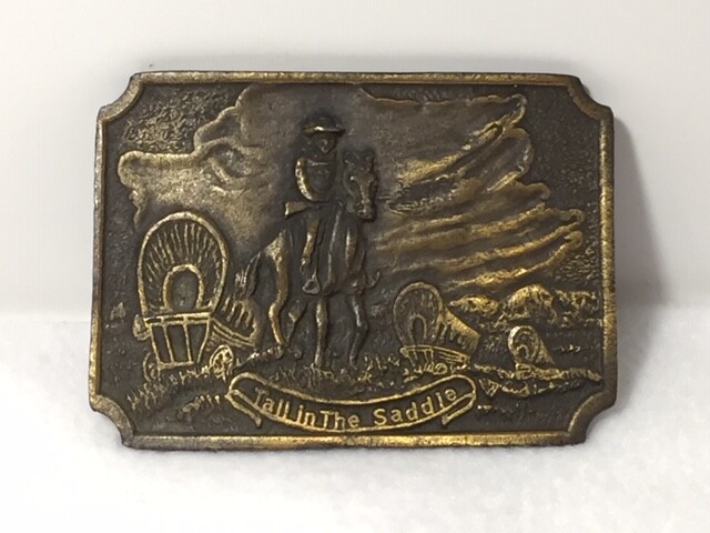 Belt Buckle Pioneer Cowboy Tall in the Saddle Brass Buckle Vintage