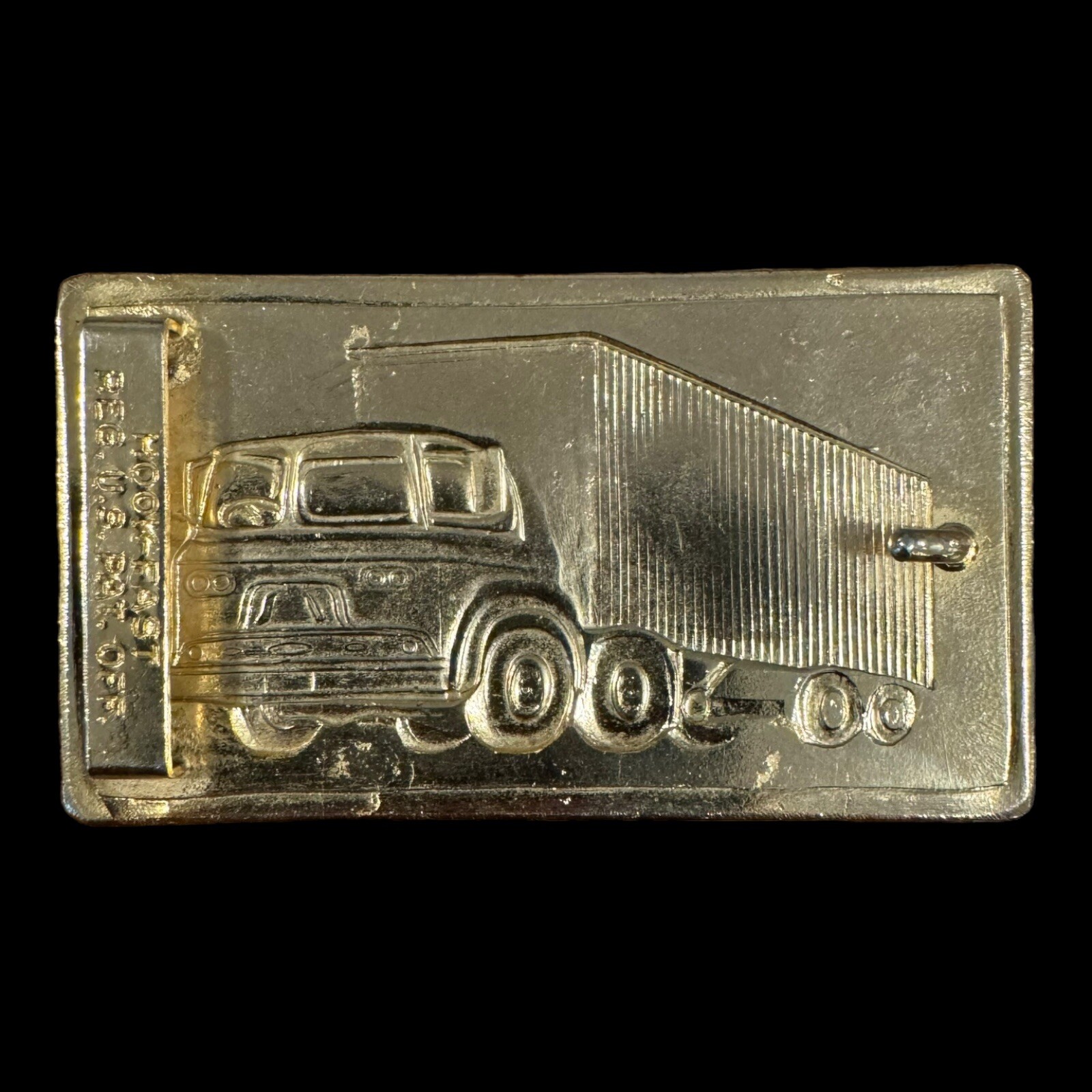 Vintage 1950s Gold Tone TRACTOR TRAILER Big Rig TRUCK BELT BUCKLE Hook Fast