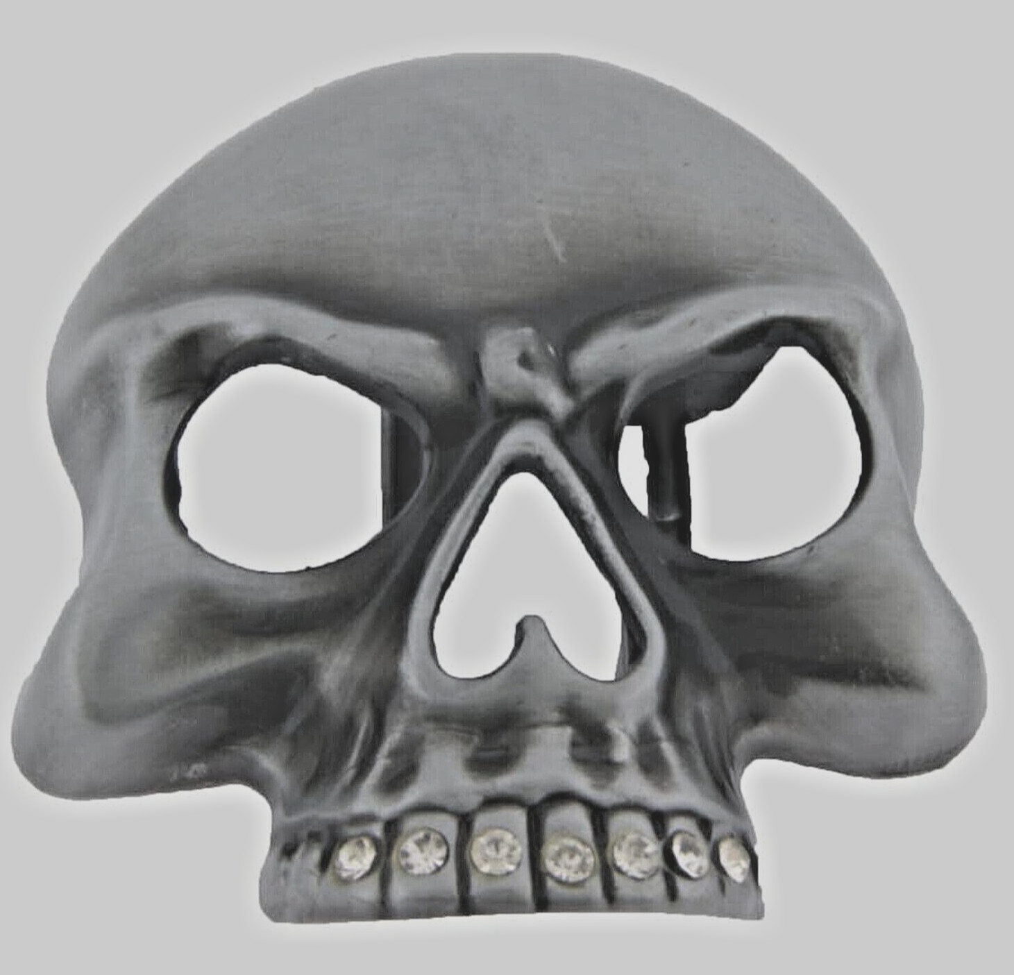 Skull Belt Buckle Men Gunmetal Skeleton Rhinestones Halloween Costume New Pirate