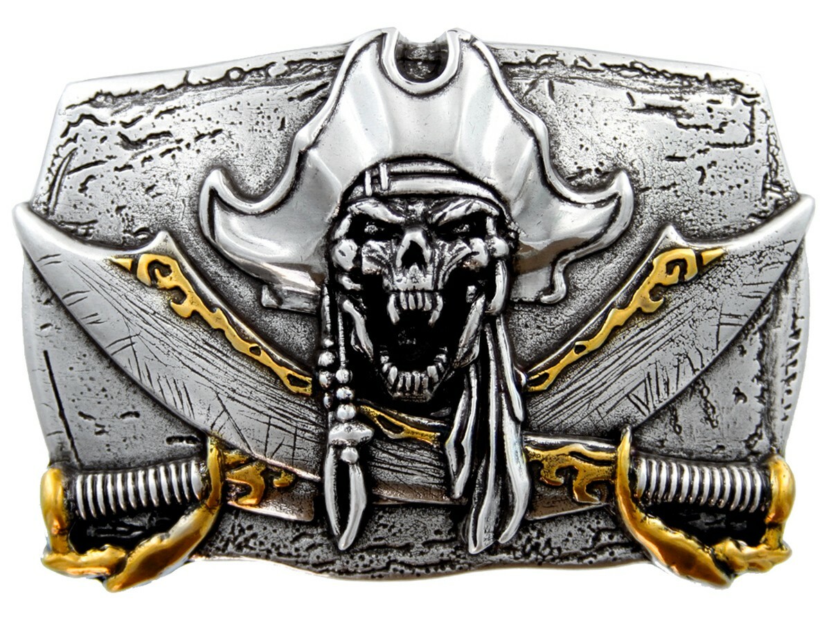 Antique 3D Pirate Skull Buckle Cool Belt Buckle fits up to 1-1/2&Prime; (38mm) strap