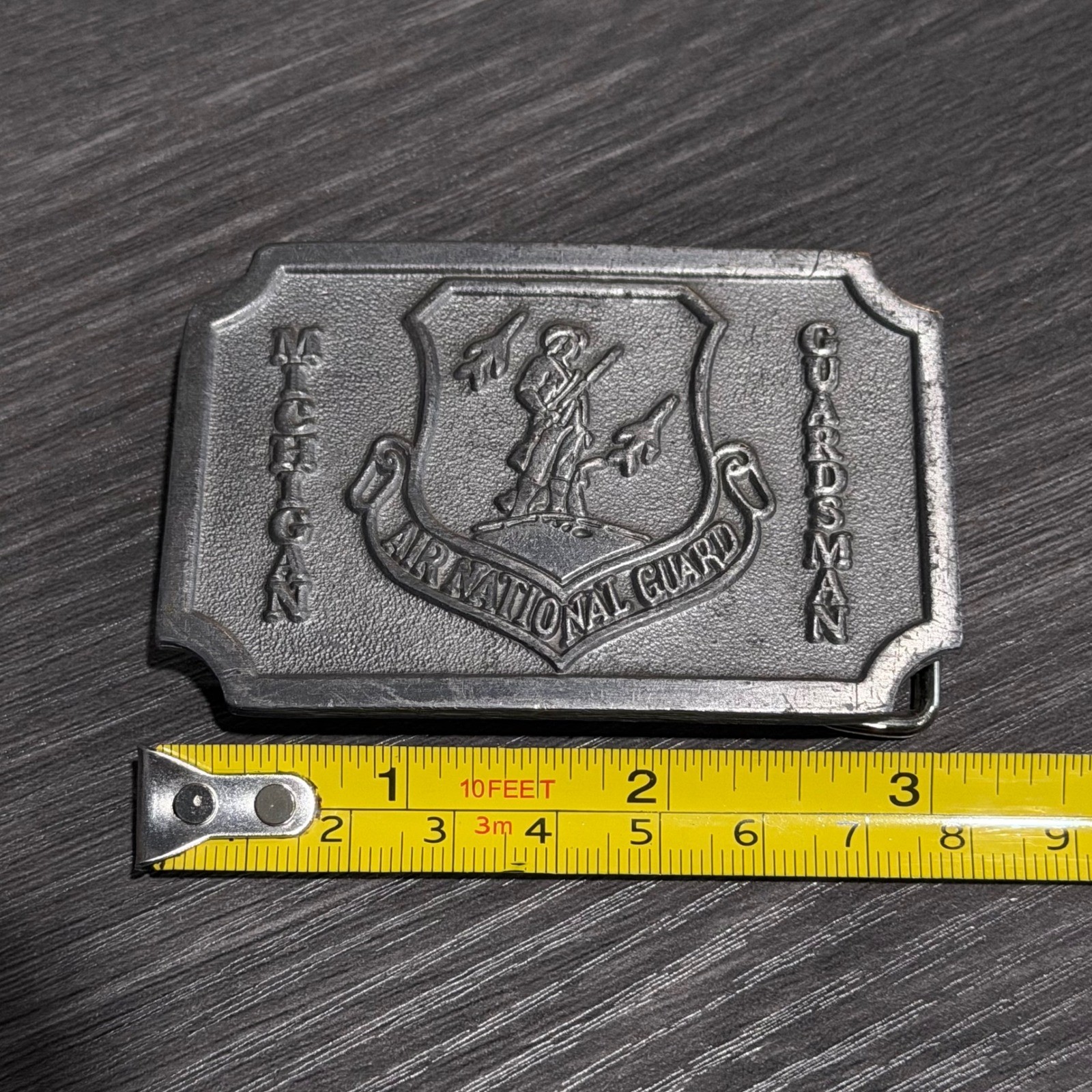Vtg Michigan Air National Guard Belt Buckle Hit Line USA Military Silver Tone