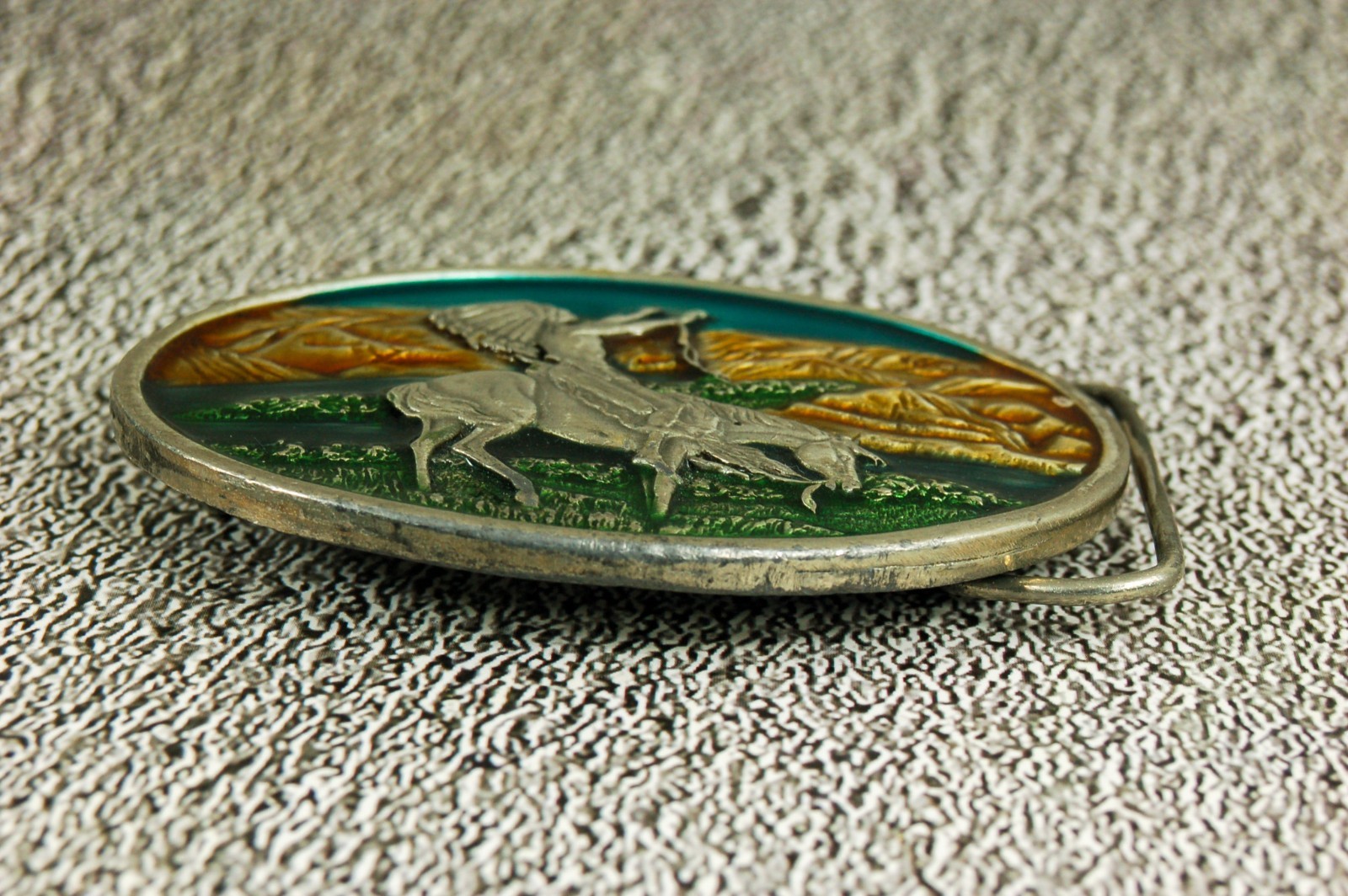Bergamot Brass vintage Chief Joseph enamel on metal western belt buckle