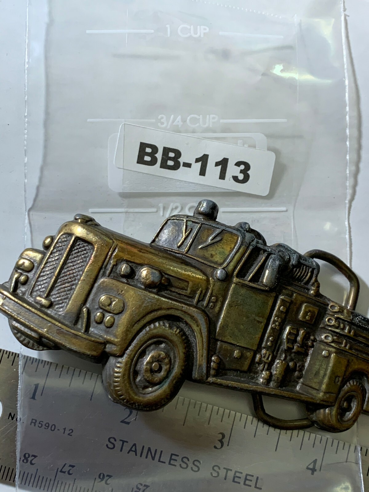 Belt Buckle — Vintage Fire Truck Pumper Engine Brass Boss Cool BB-113