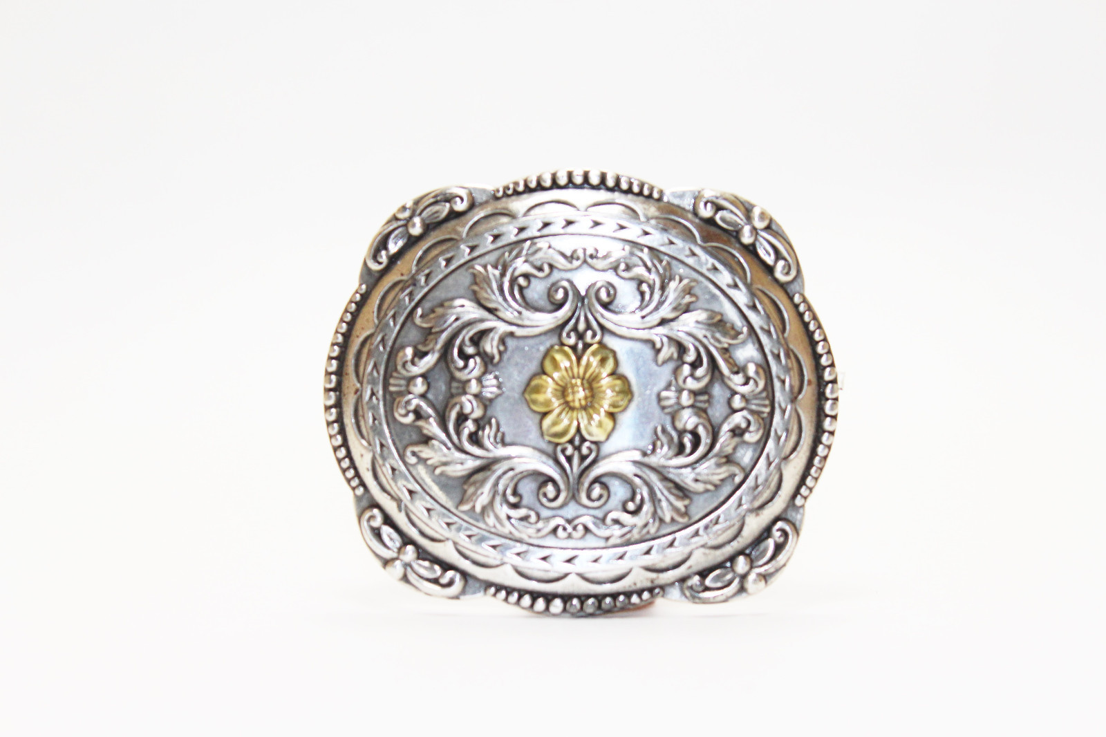 Southern Style Metal Belt Buckle with Flower Imprint