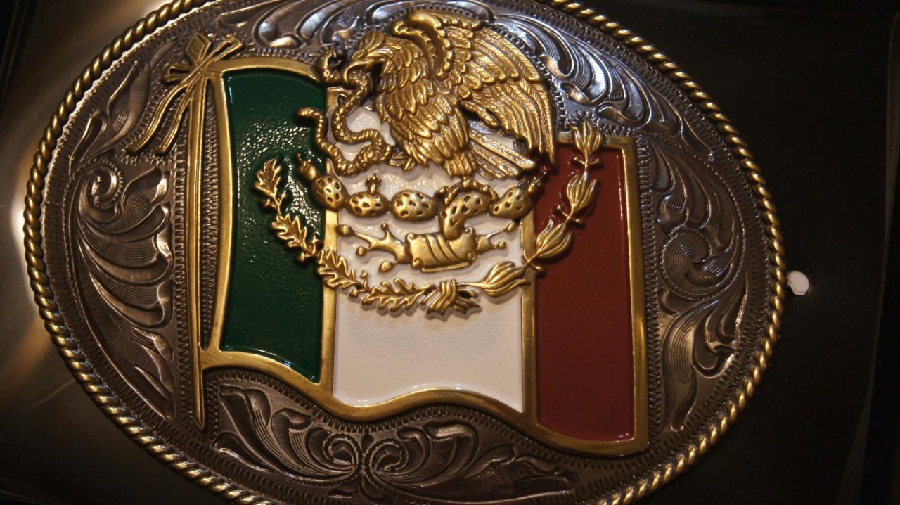 Ariat Western Oval Buckle Mexico Flag Silver A37024