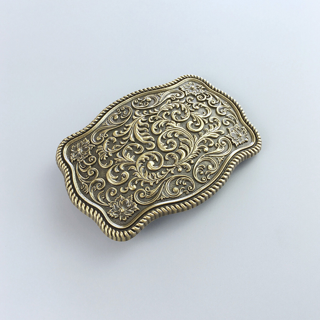 Antique Bronze Western Flower Pattern Rectangle Belt Buckle Boucle de Ceinture