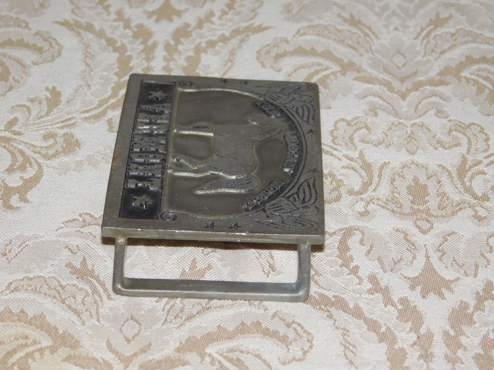 VINTAGE 3 1/2&Prime; WIDE VERMONT THE MORGAN HORSE PEWTER BELT BUCKLE