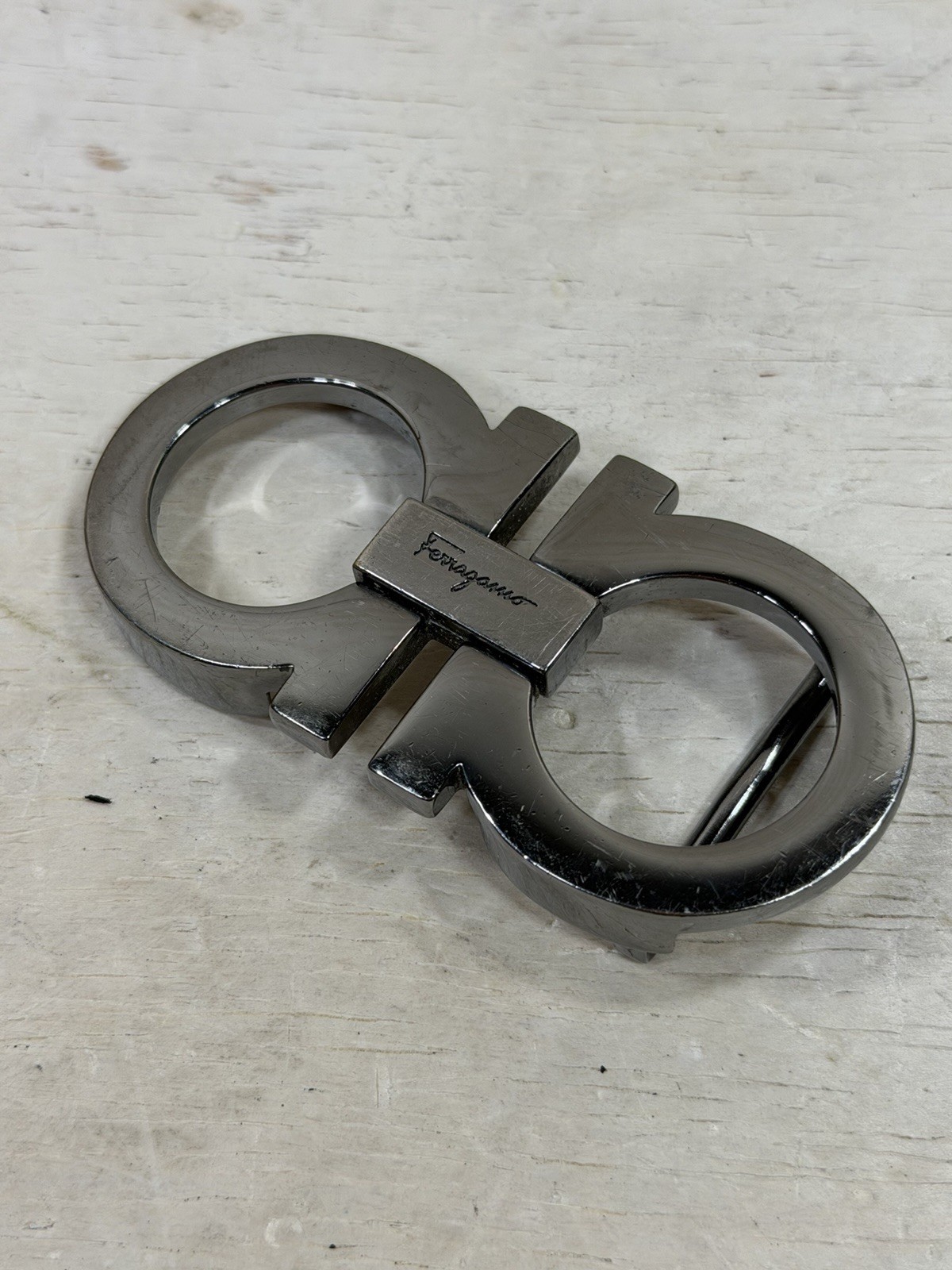 Ferragamo Gancini Silver Double Ring Belt Buckle Made in Italy Buckle Only