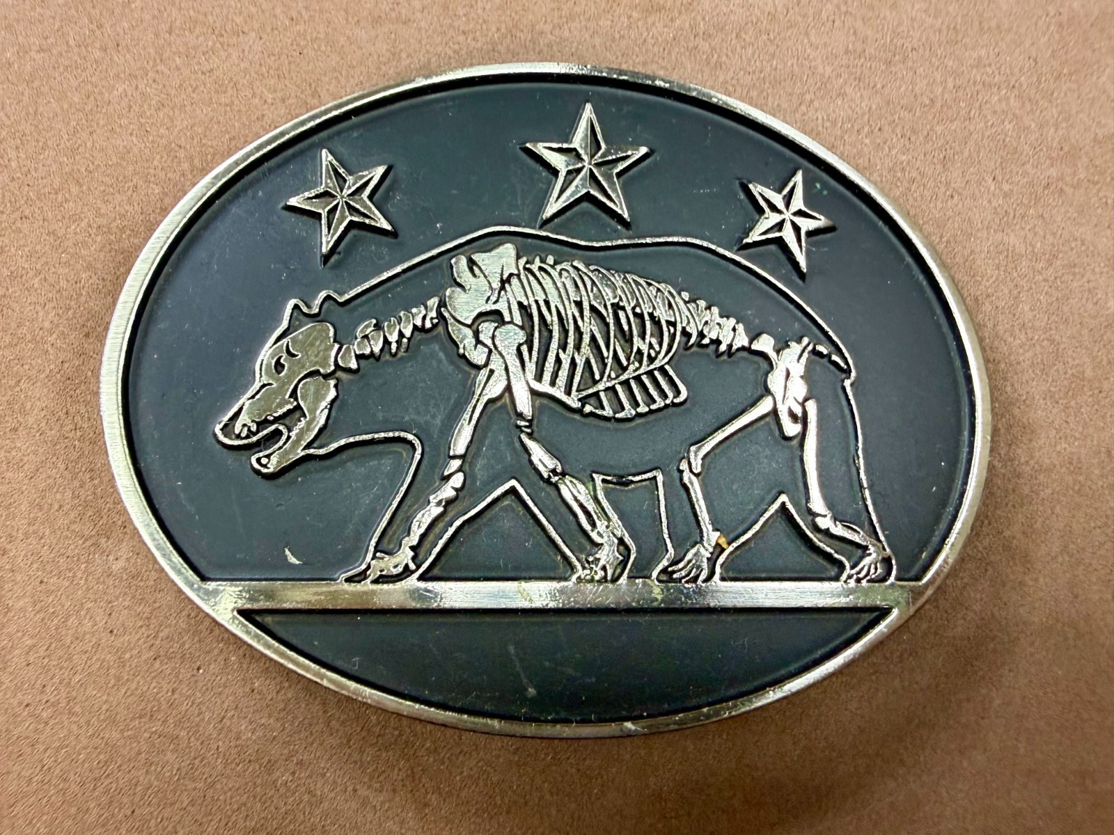 California State Flag Skeleton Grizzly Bear Stars Belt Buckle Chrome 6464