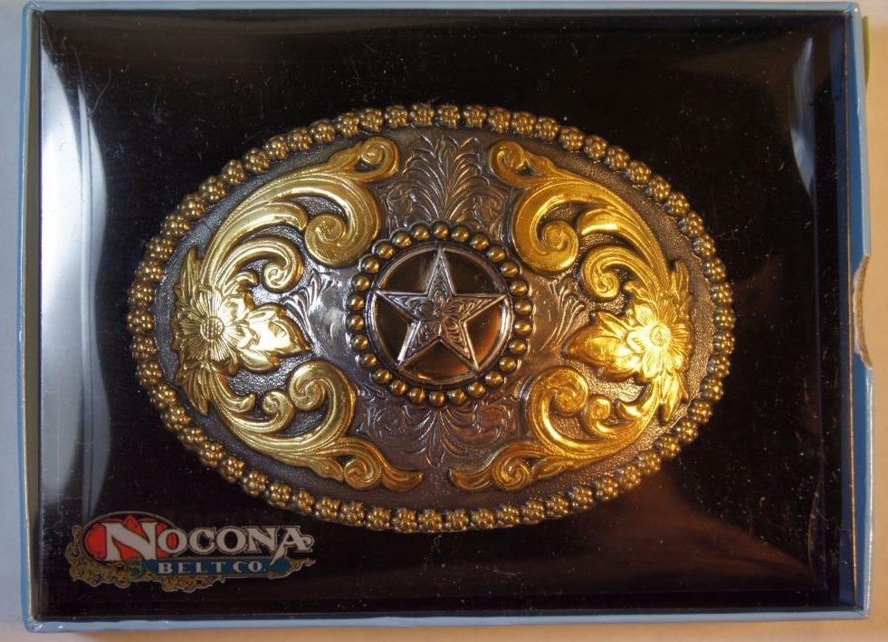 Nocona Texas Star Oval Belt Buckle Gold and Silver Tone M & F Western 3756644