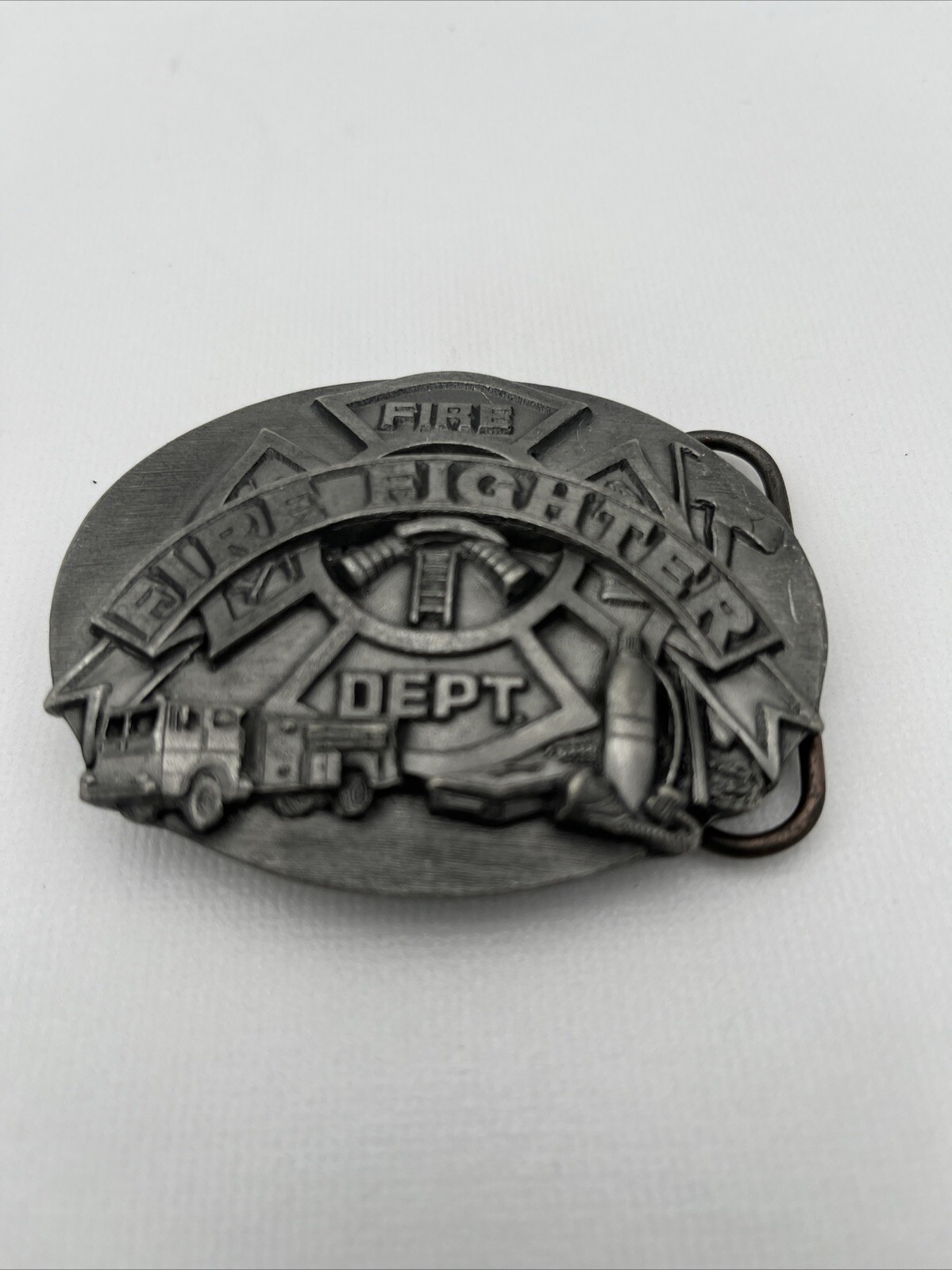 FIRE FIGHTER Belt Buckle Fire Dept. Siskiyou 1991 America&rsquo;s Heroes Used Guc