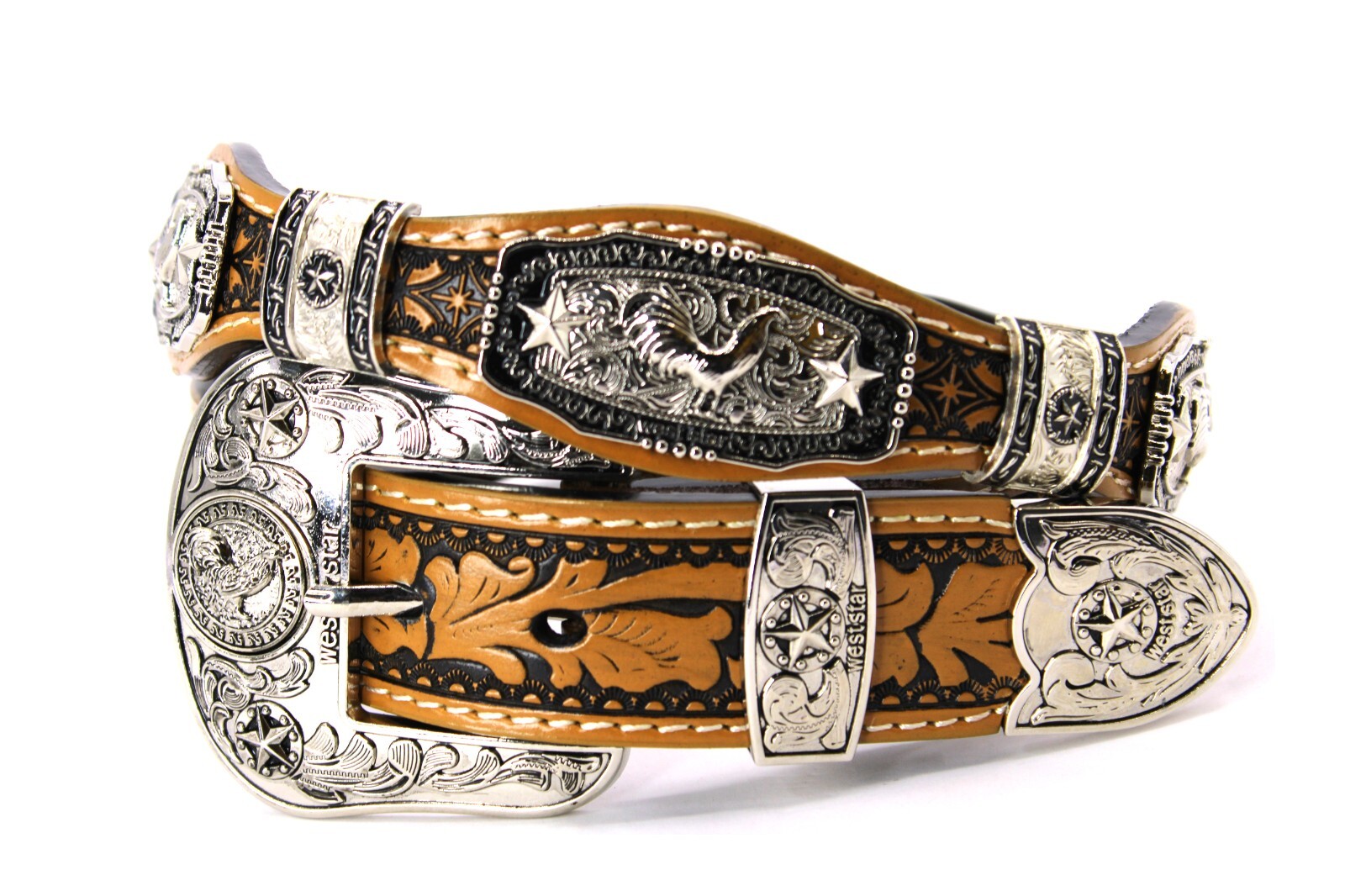 Western Buckle Set 3 Piece Rooster Buckle Star Buckle Hebilla Vaquero Gallo 1.5