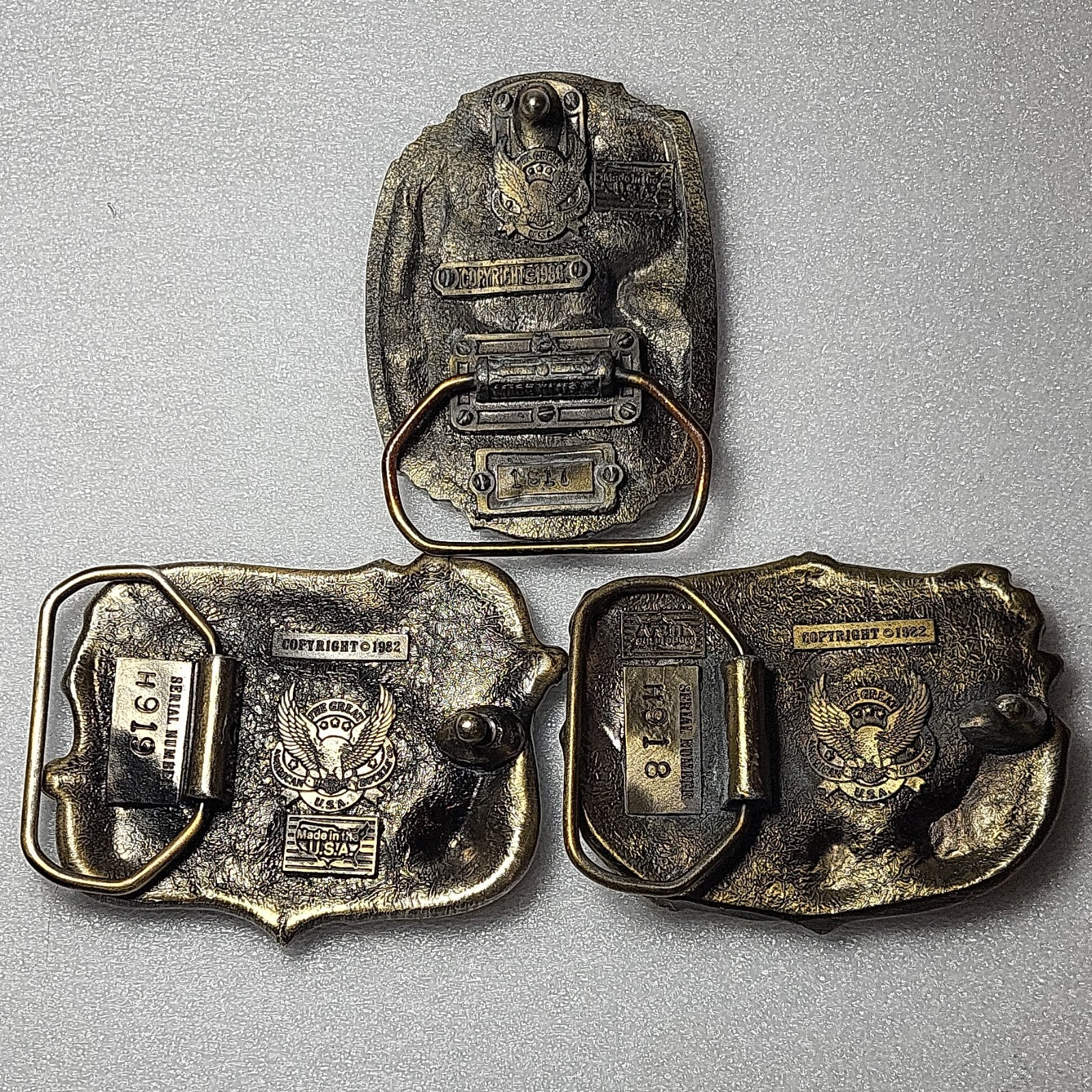 The Great American Buckle Co. Vintage 3pc Western Music Hunting Buckle Lot 3&Prime;
