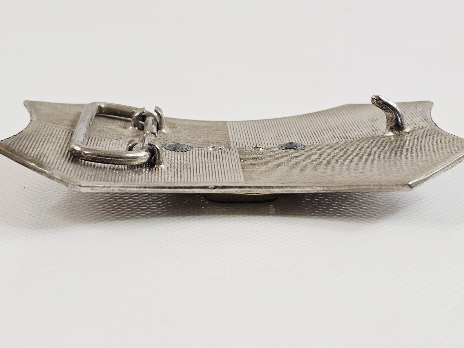 Chrome Horseshoe Belt Buckle Scroll Border Flared Ends Equestrian Vtg