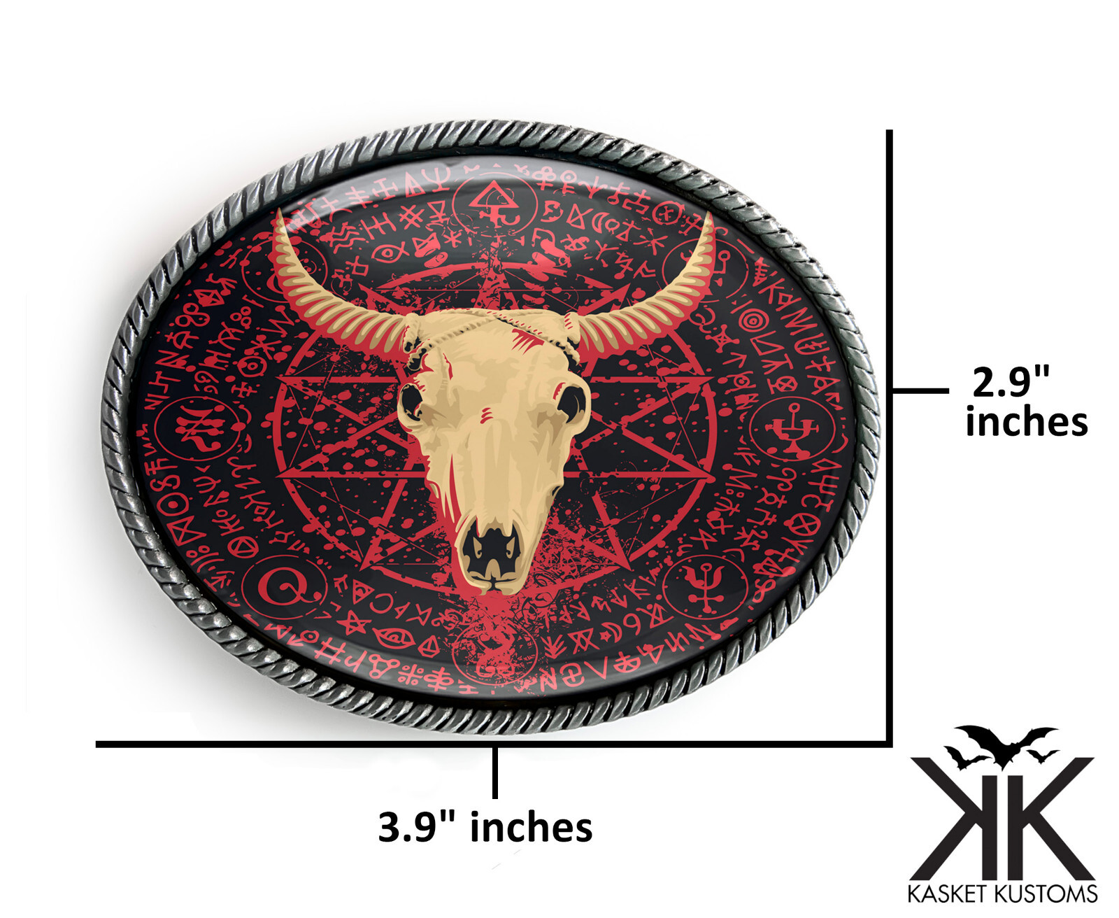 Horned Skull Belt Buckle – Satanic Gothic Occult Pentagram Artisan Buckle – 818