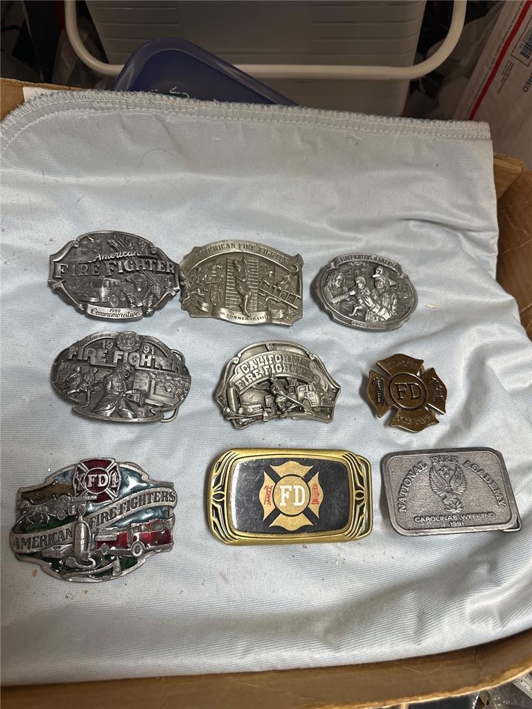 Huge Vintage Firefighter Belt Buckle Lot of Nine Buckles