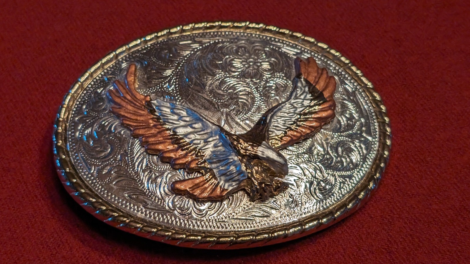 Vintage American Bald Eagle Silver and Gold tones Western Belt Buckle