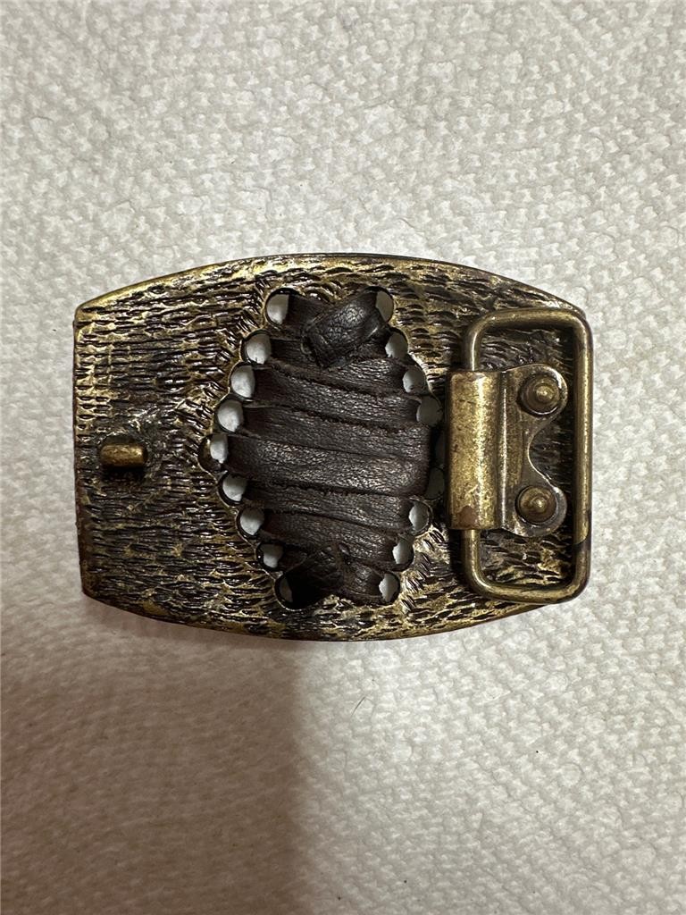 Vintage Unique Brass and Leather Belt Buckle
