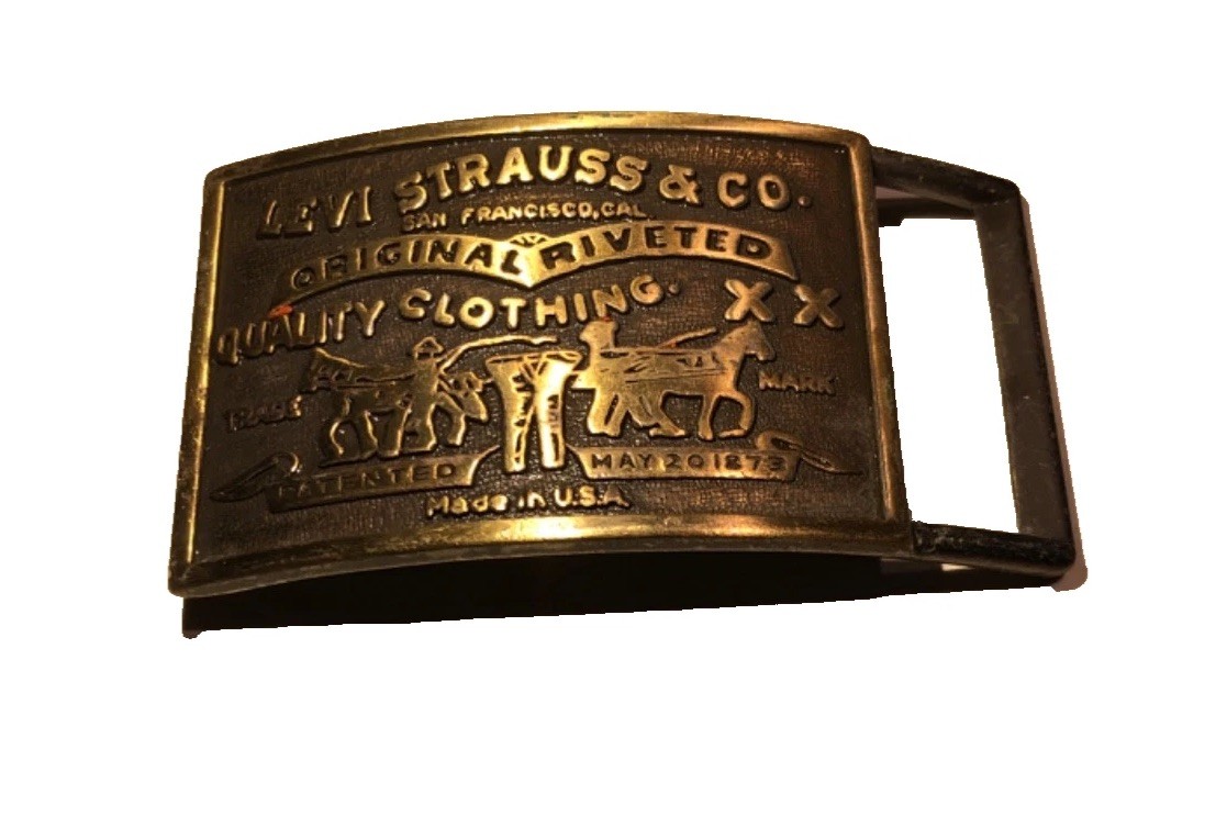 Levi Strauss Vintage Belt Buckle Horse Logo Brass Made in USA OS Gold Tone