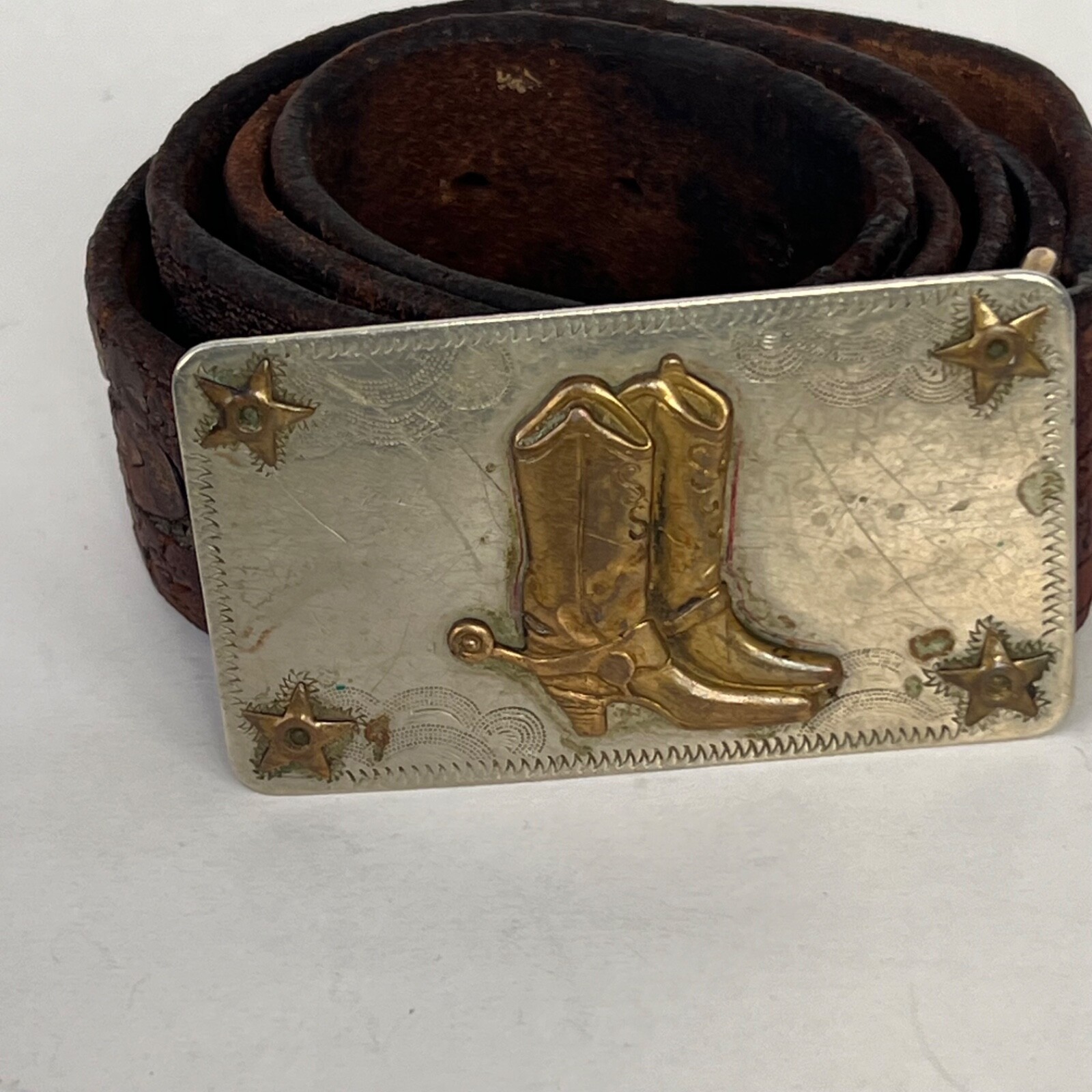 Belt Buckle Nickel Silver Cowboy Cowgirl Boots Spurs Western Star Handmade 70s