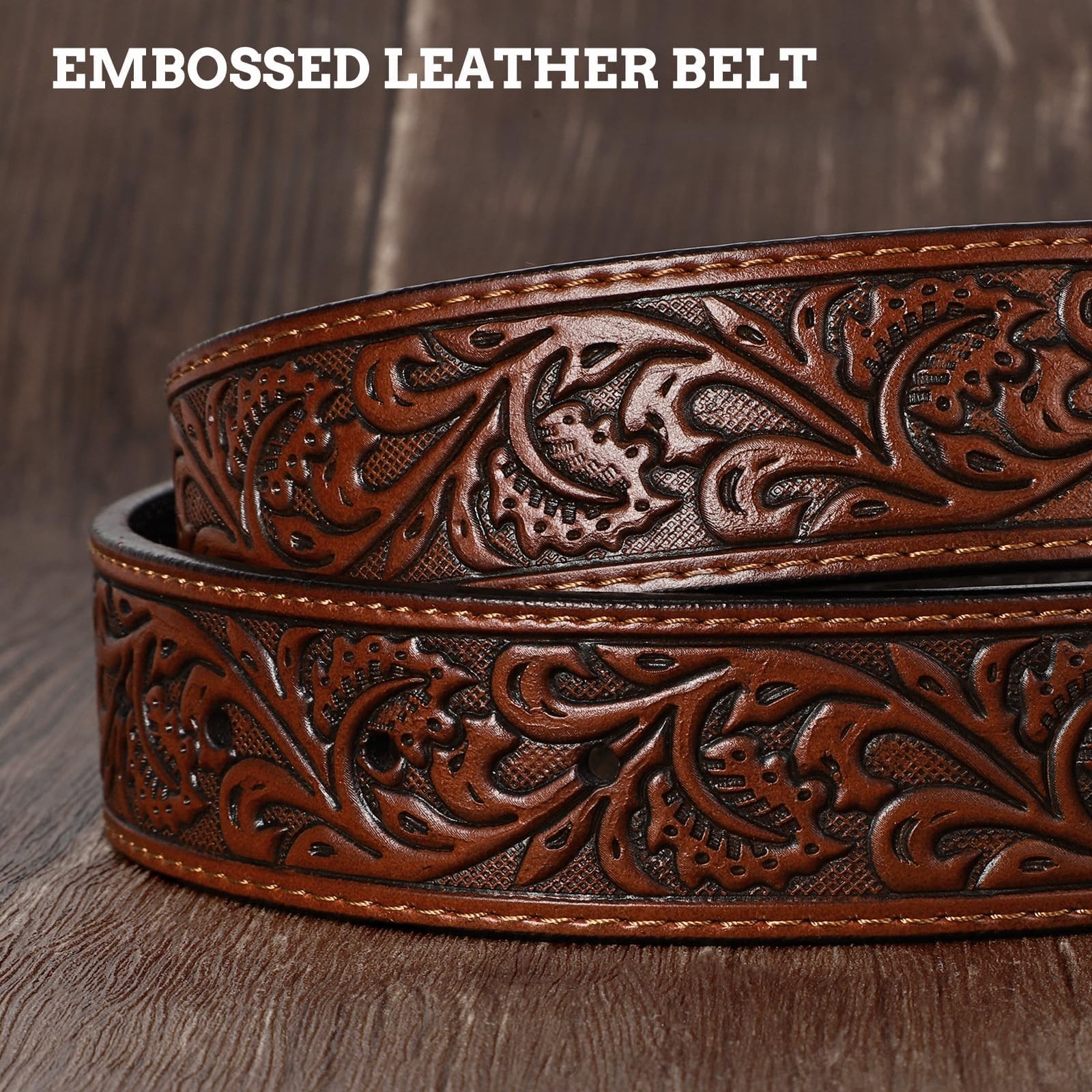 SANSTHS Western Cowboy M for 38&Prime;-41&Prime; Waist, Bronze Star Bull/Coffee Belt