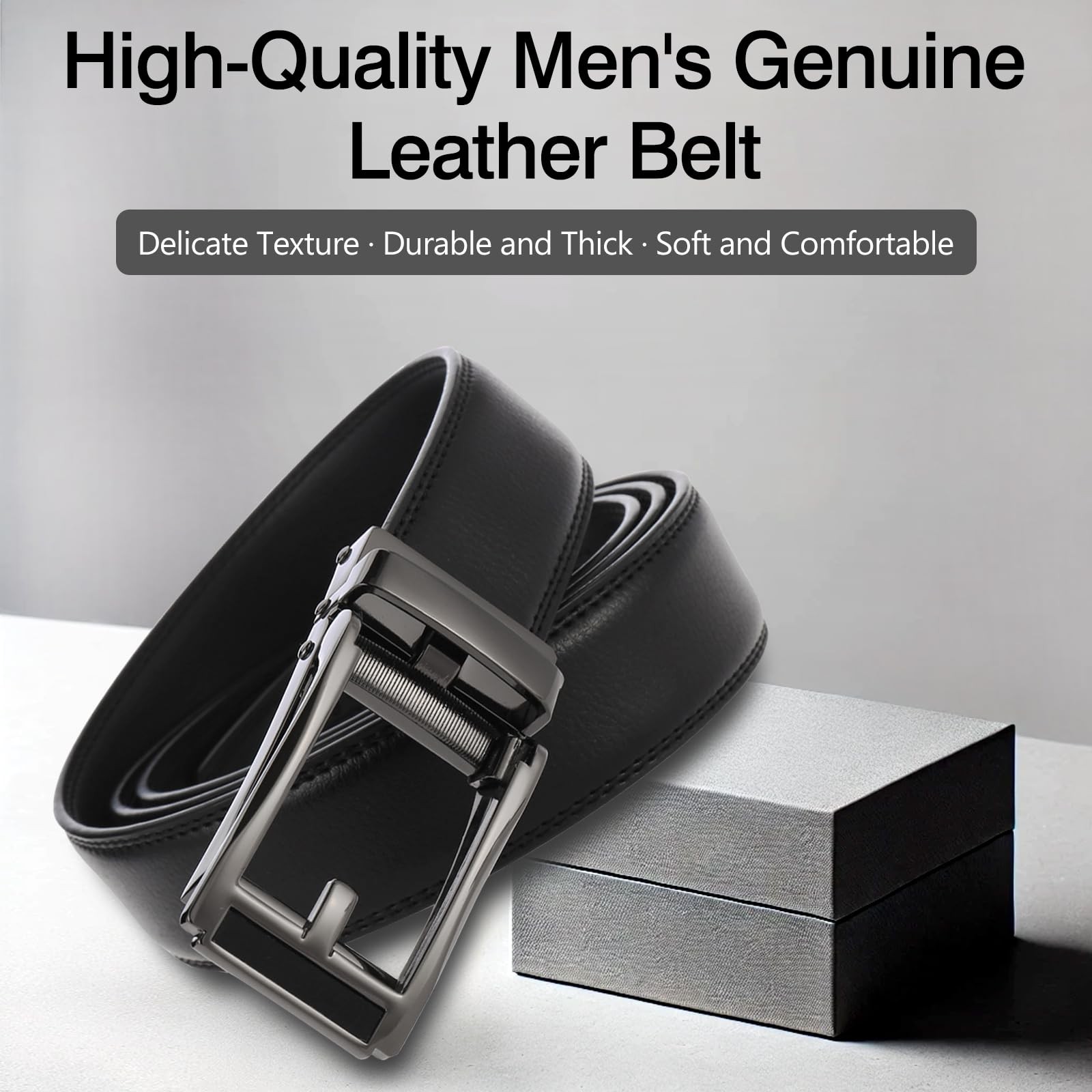 Tienyuu Men&rsquo;s Leather Dress Belt – Ratchet with Comfort One Size, Black