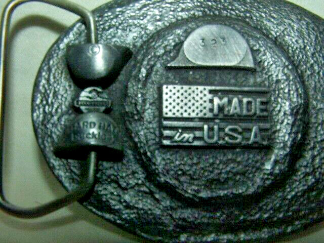 Hard Hat Brand Made n USA MEN&rsquo;S Belt BUCKLE Enameled Ctr w/ Red White Blue STAR