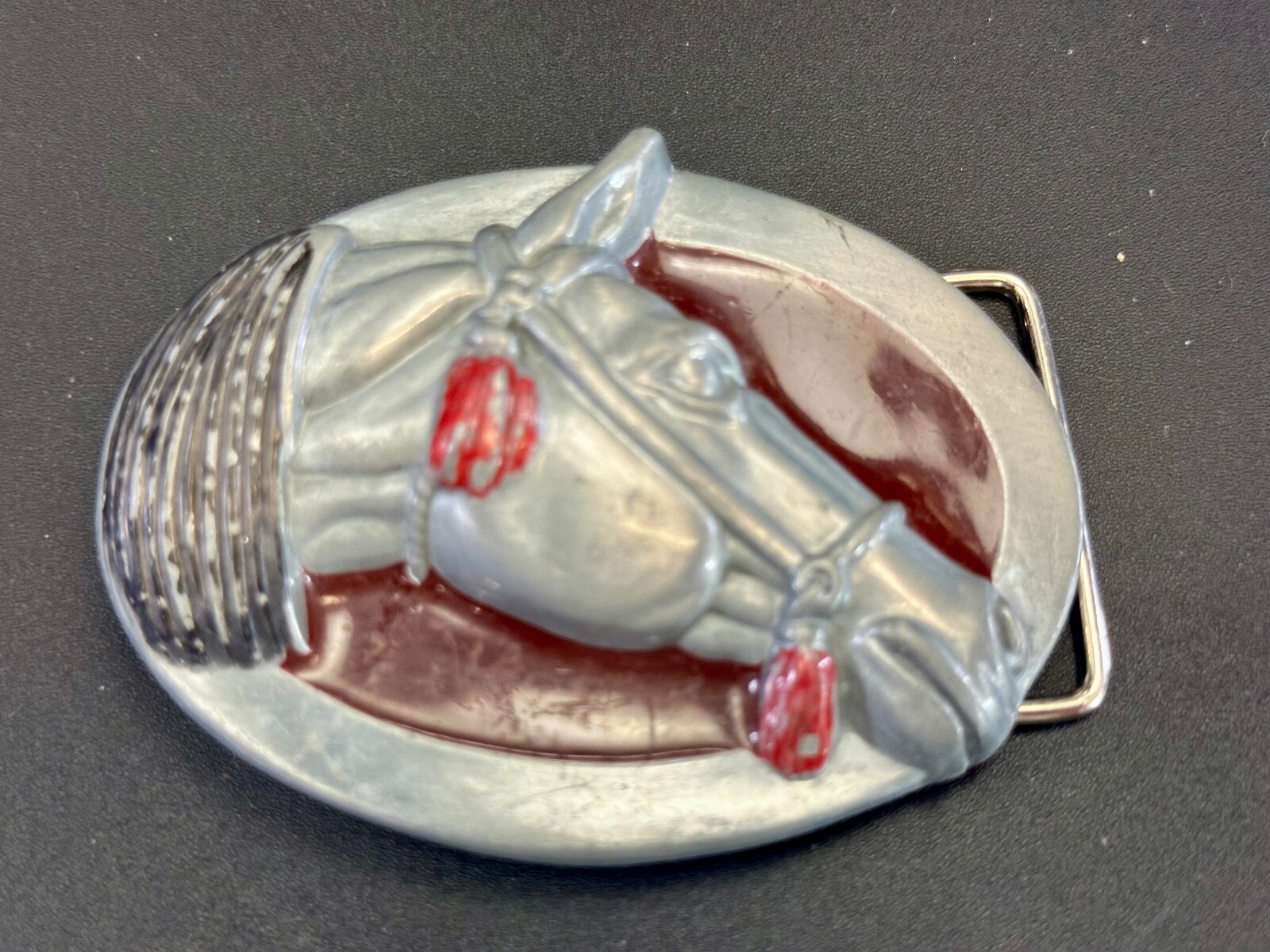 Raised Horse Head Vintage Cowgirls Red Enamel Accents Belt Buckle