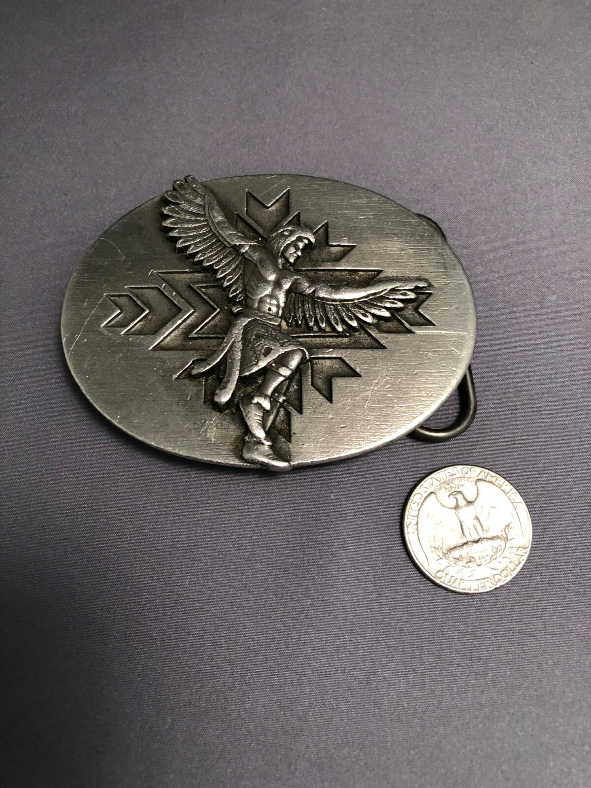 SOLID PEWTER SISKIYOU BELT BUCKLE – SOUTHWEST EAGLE FEATHER DANCER DESIGN