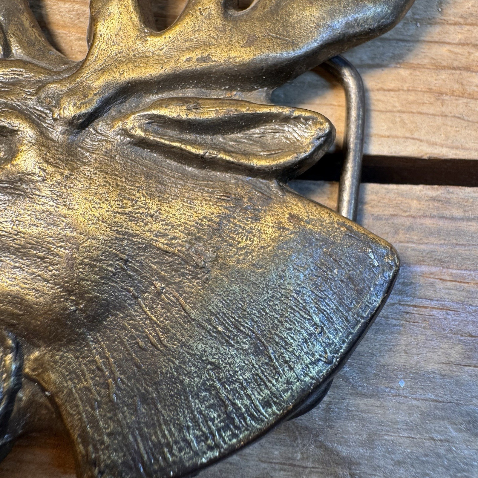 Vintage 1970’s Brass Moose Elk Head Wildlife Belt Buckle 4” #4047