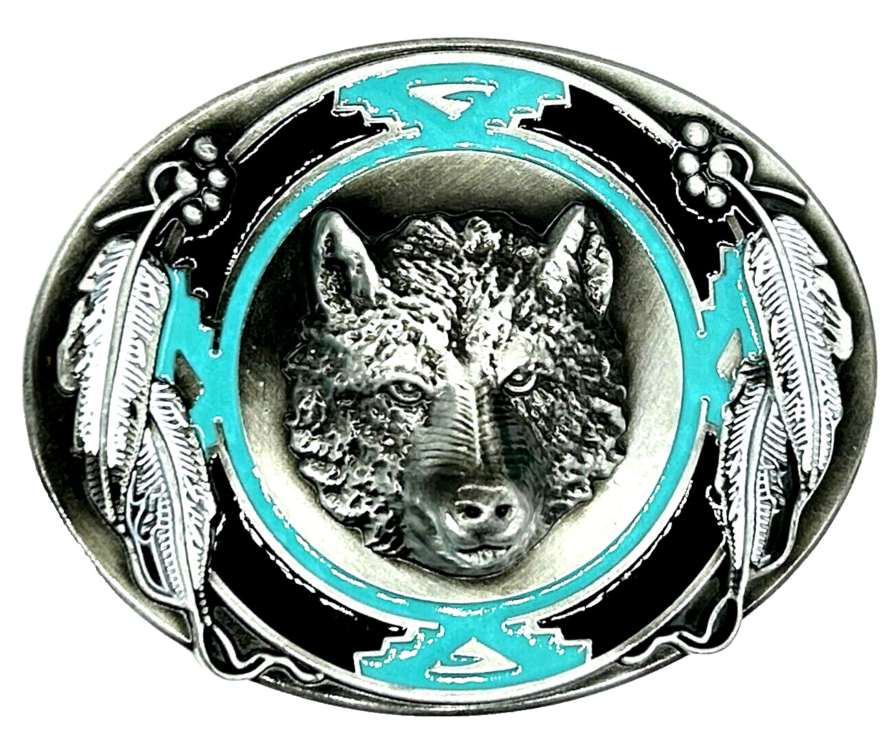 Southwestern Turquoise & Silver Bear Enameled Belt Buckle New