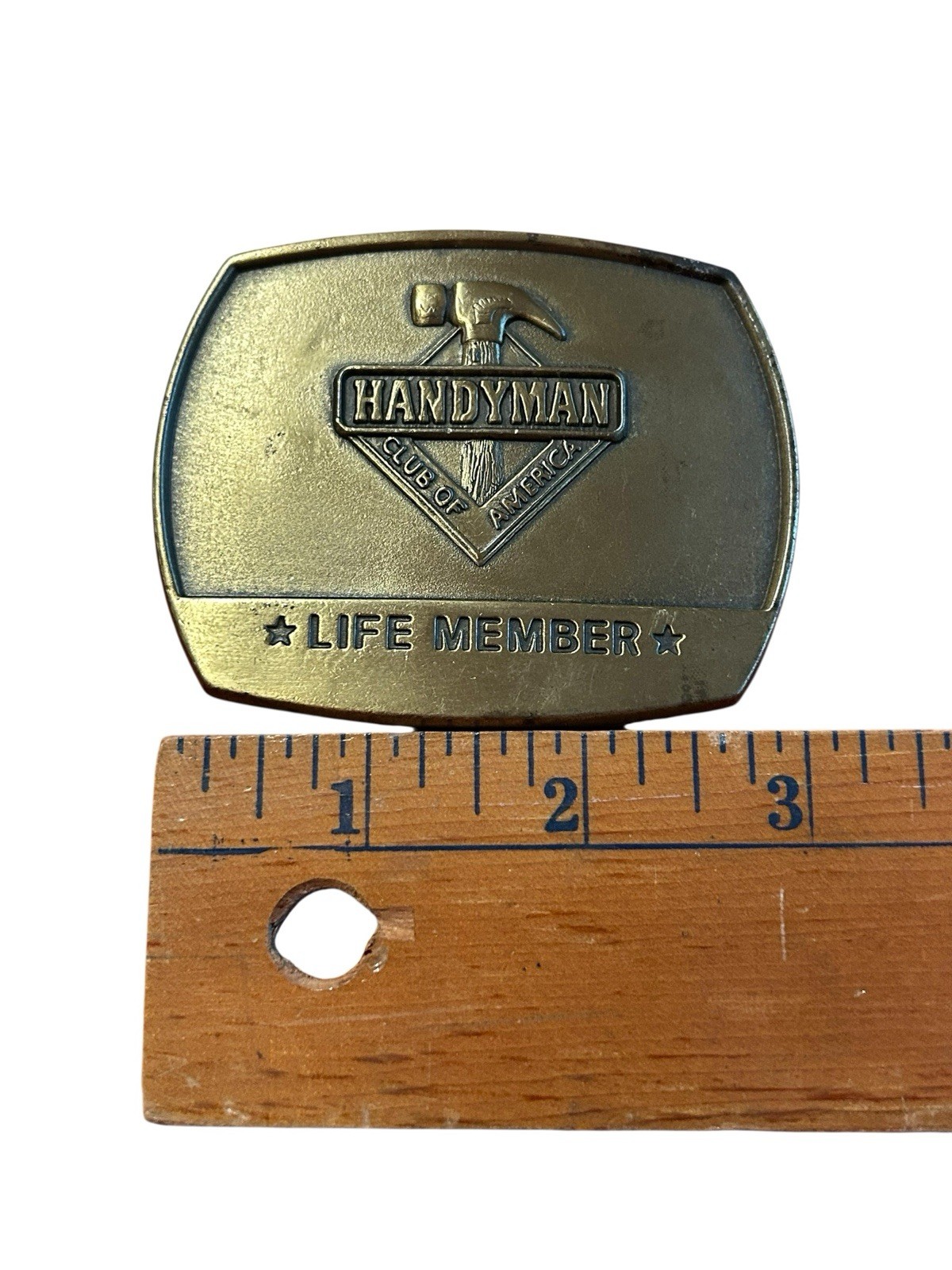Vintage Handyman Club of America Life Member 1996 Brass Belt Buckle 3×2.5”