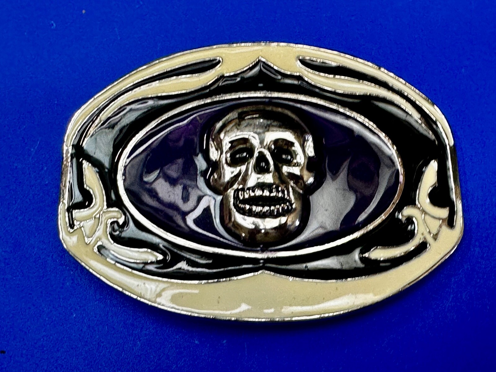Cream & Purple Colors Skull Motorcycle Biker Large Oversized Belt Buckle