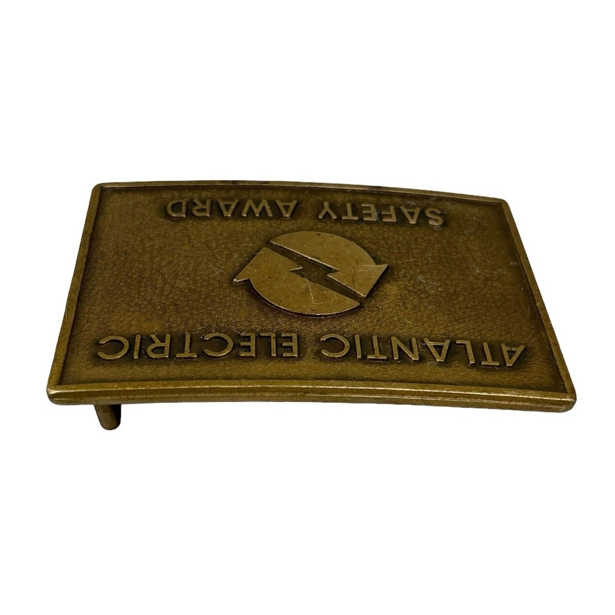 Vintage Atlantic Electric Safety Award Brass Belt Buckle 3&Prime; x 2&Prime;
