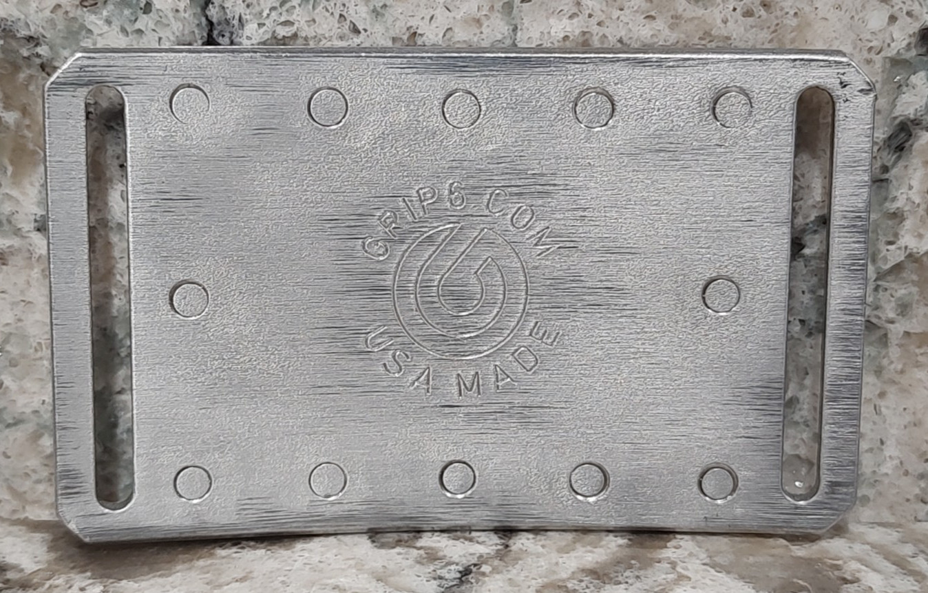 GRIP6 BELT BUCKLE – AIRPLANE RIVETS – RAW ALUMINIUM – 1.5 INCH WIDE