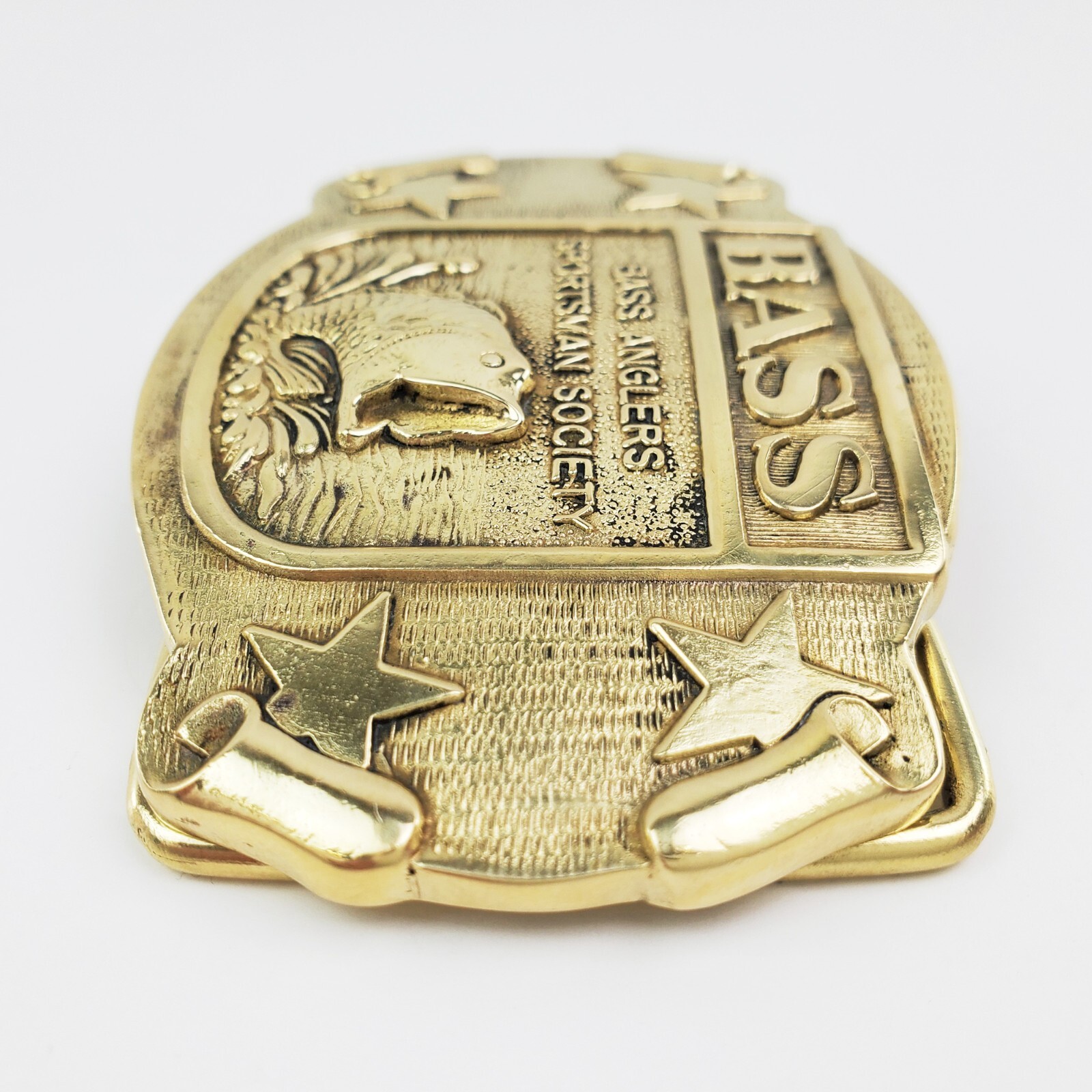BASS Belt Buckle Anglers Sportsman Society Fishing Solid Brass 3&Prime;