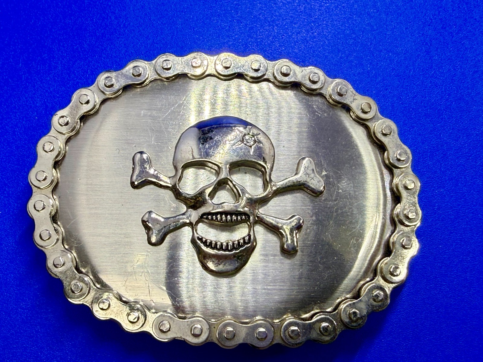 Skull Head Crossbones Motorcycle Chain Border Biker Gothic Punk Vibe Belt Buckle