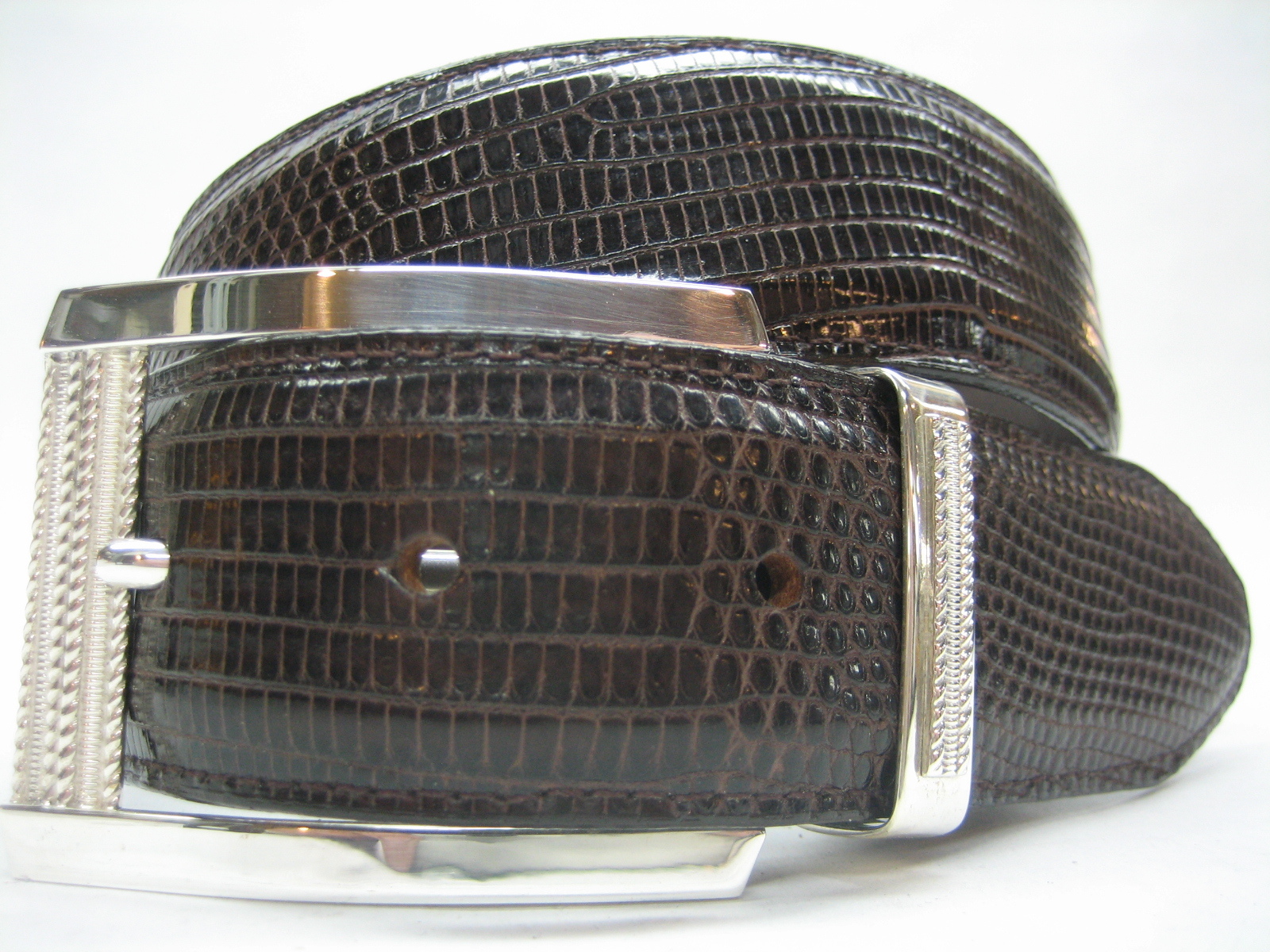 Sterling silver 925 buckle & loop, 44 grams w/Genuine Lizard 1.5  » belt U.S.A..
