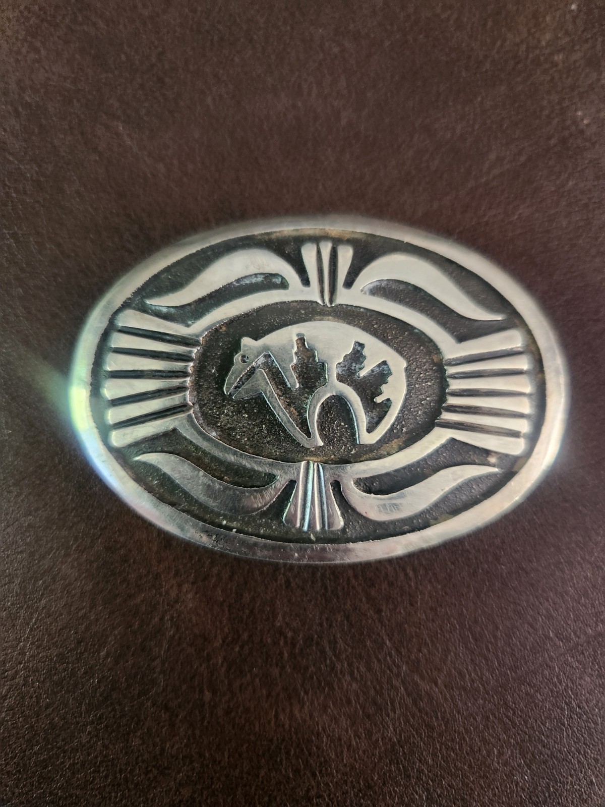 Vintage Sterling Silver Overlay Lifeline Bear Belt Buckle*