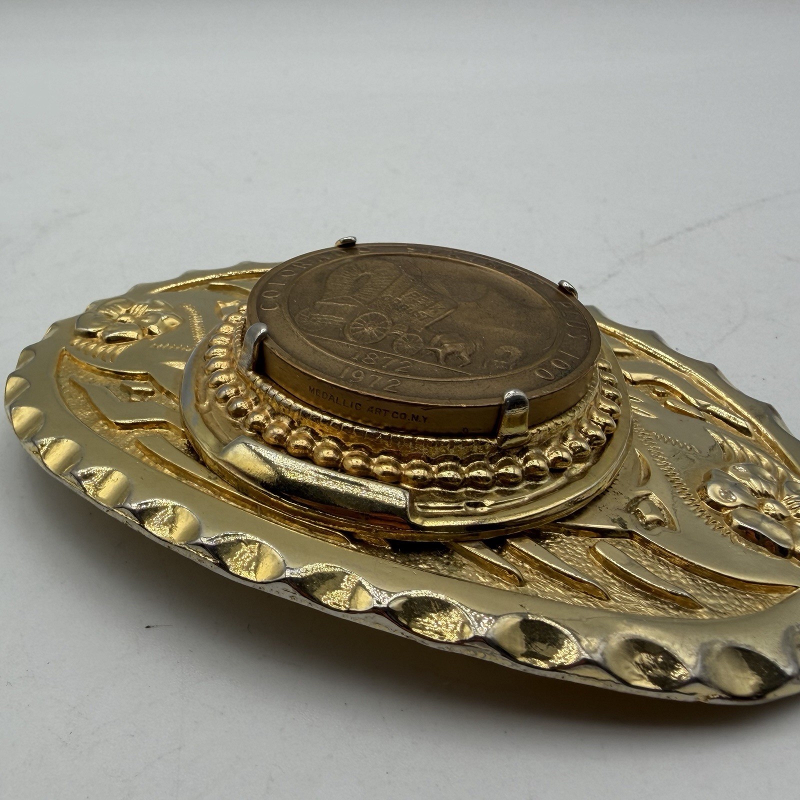 Colorado Springs Plus 100 Pikes Peak Or Bust Coin Belt Buckle Gold Tone