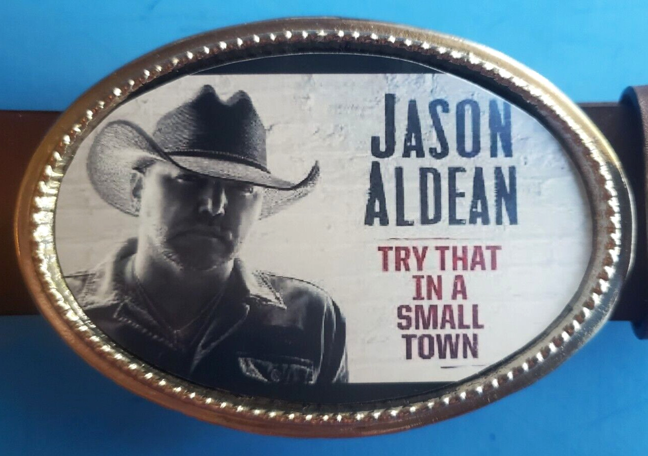 JASON ALDEAN Epoxy Buckle « Try That in a Small Town & Brown Bonded Leather Belt