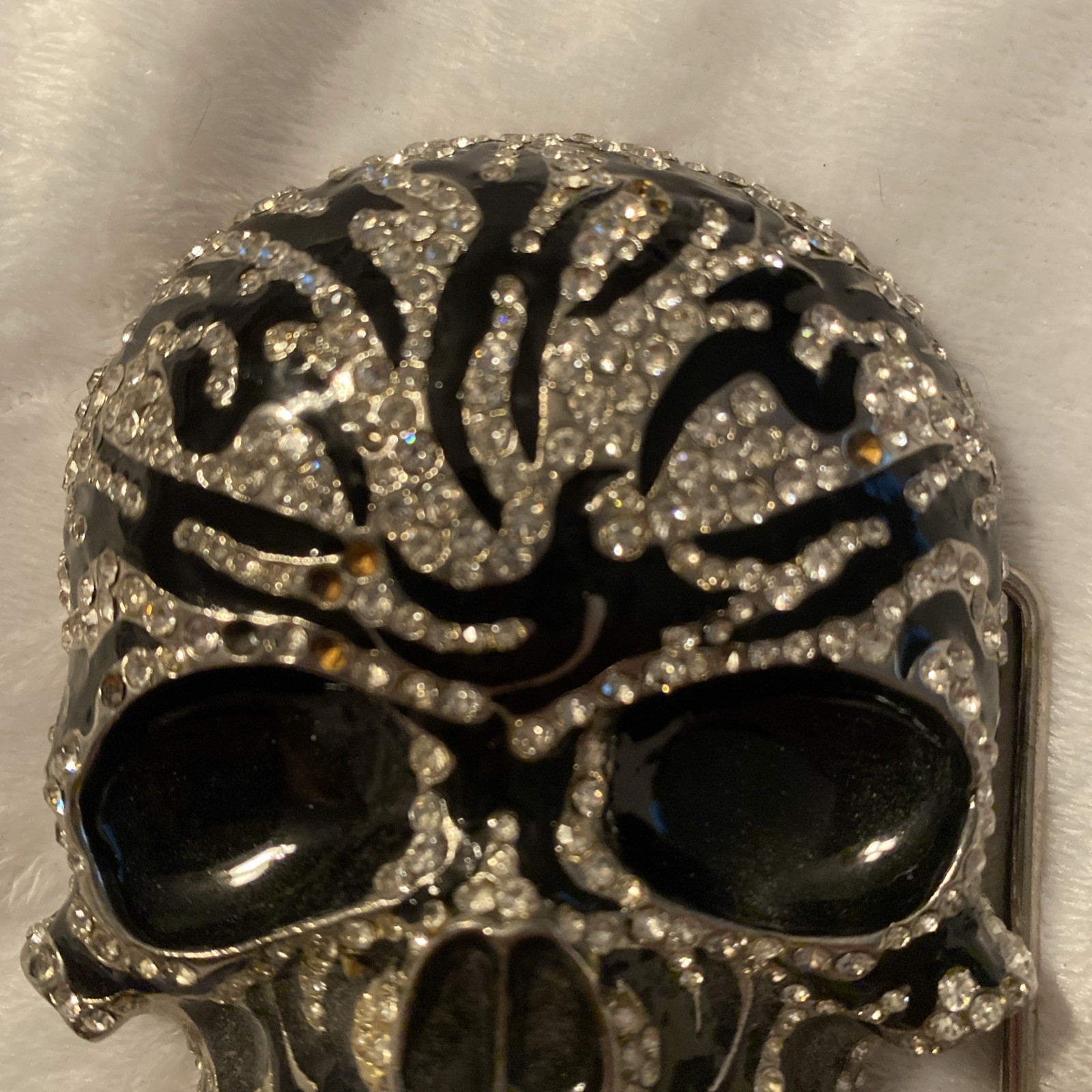 Skull Belt Buckle Lot (2) Silver Bling Rhinestone Punk Horror Gothic Pirate