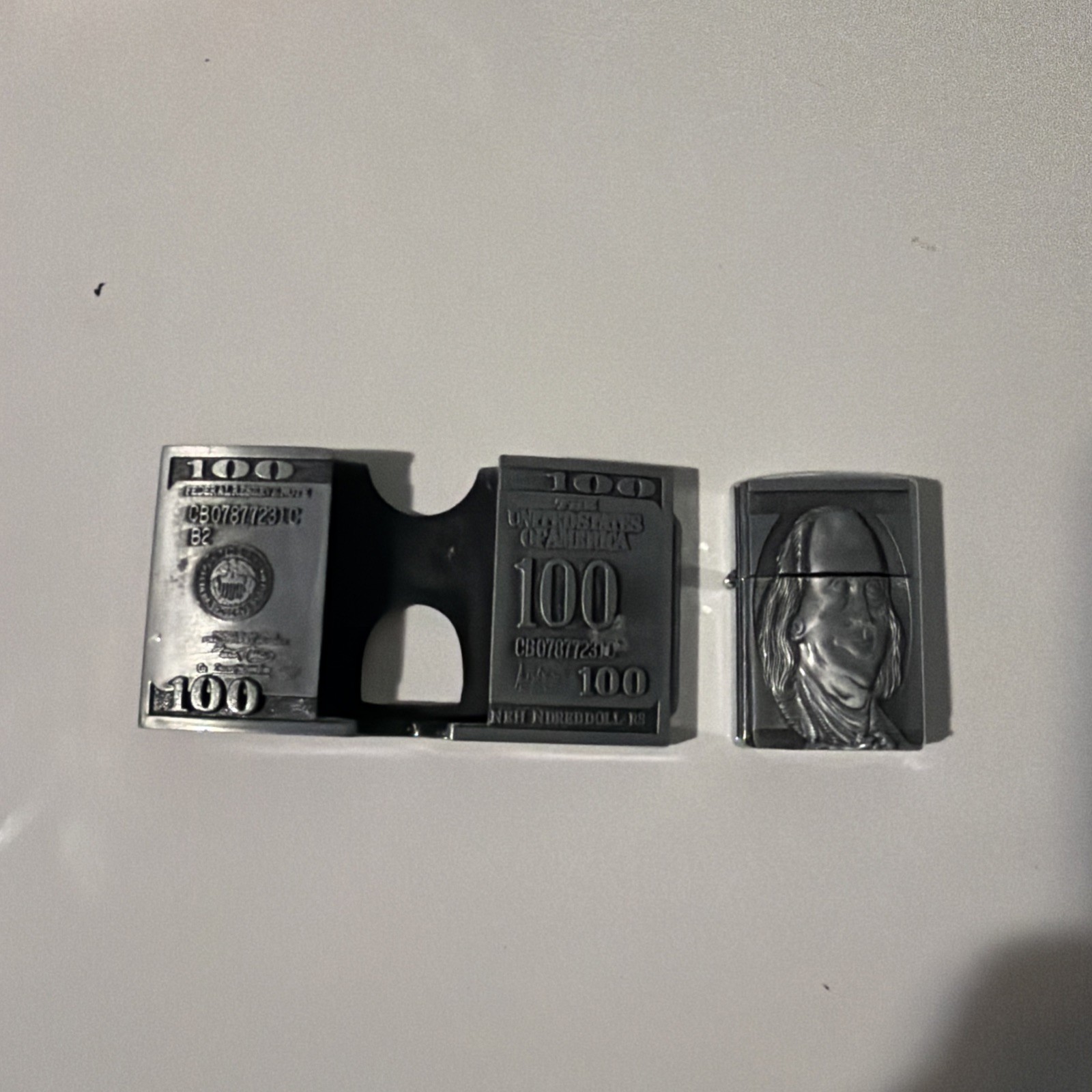 $100 Bill Benjamin Franklin Belt Buckle Combo With Hidden Flip Top Lighter New