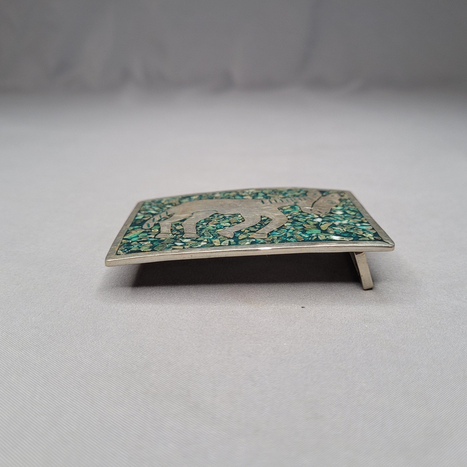 Vintage Donkey Burro Stone Inlay Belt Buckle Mens One Size Green Western Mexico