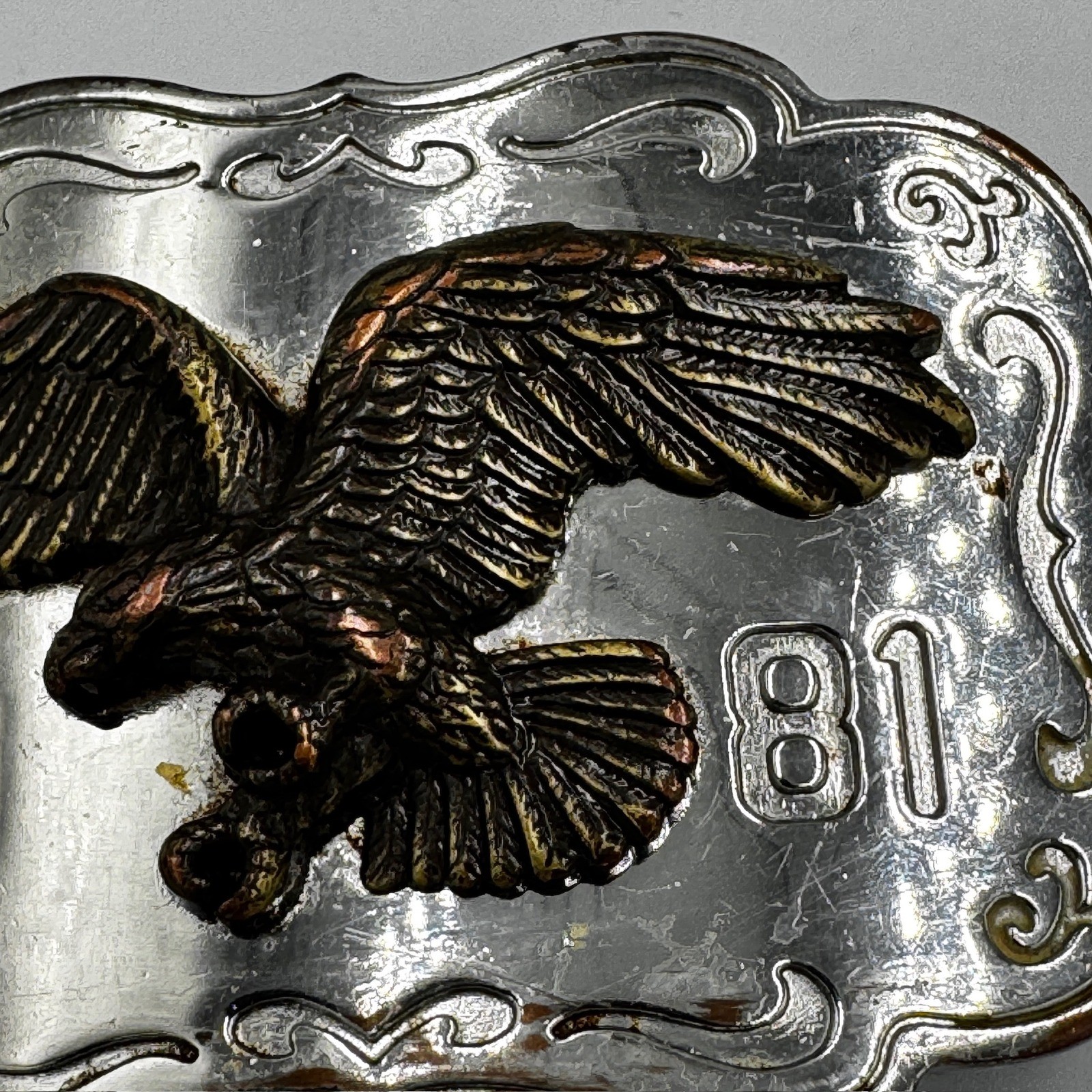 Vintage 1981 Eagle Belt Buckle Western Americana Silver Bronze Two Tone 80s