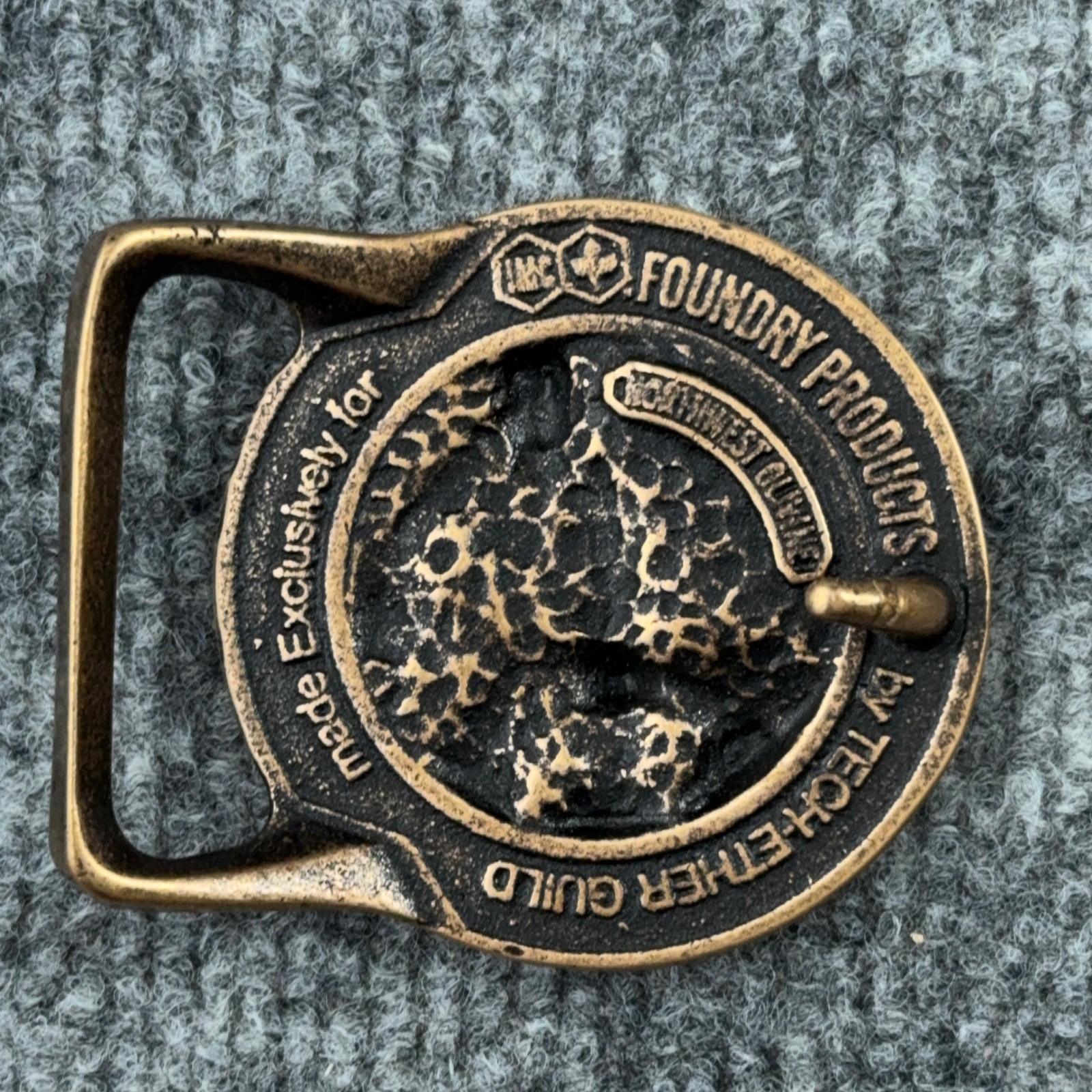 Tech Ether Guild IMC Foundry Products Brass Belt Buckle Vtg Industrial Worker